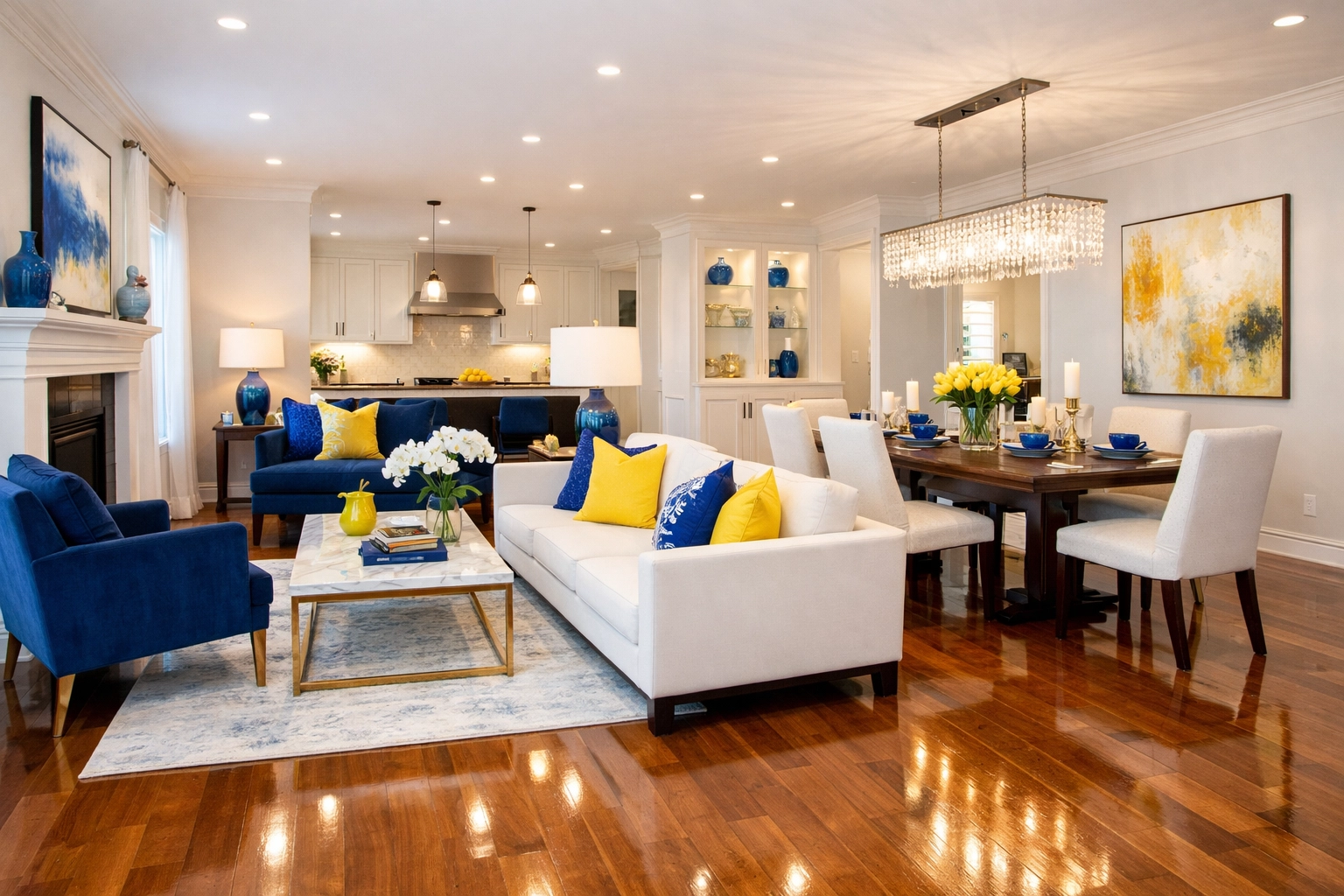 Spacious and polished open-plan living room after a professional house cleaning Milford service.