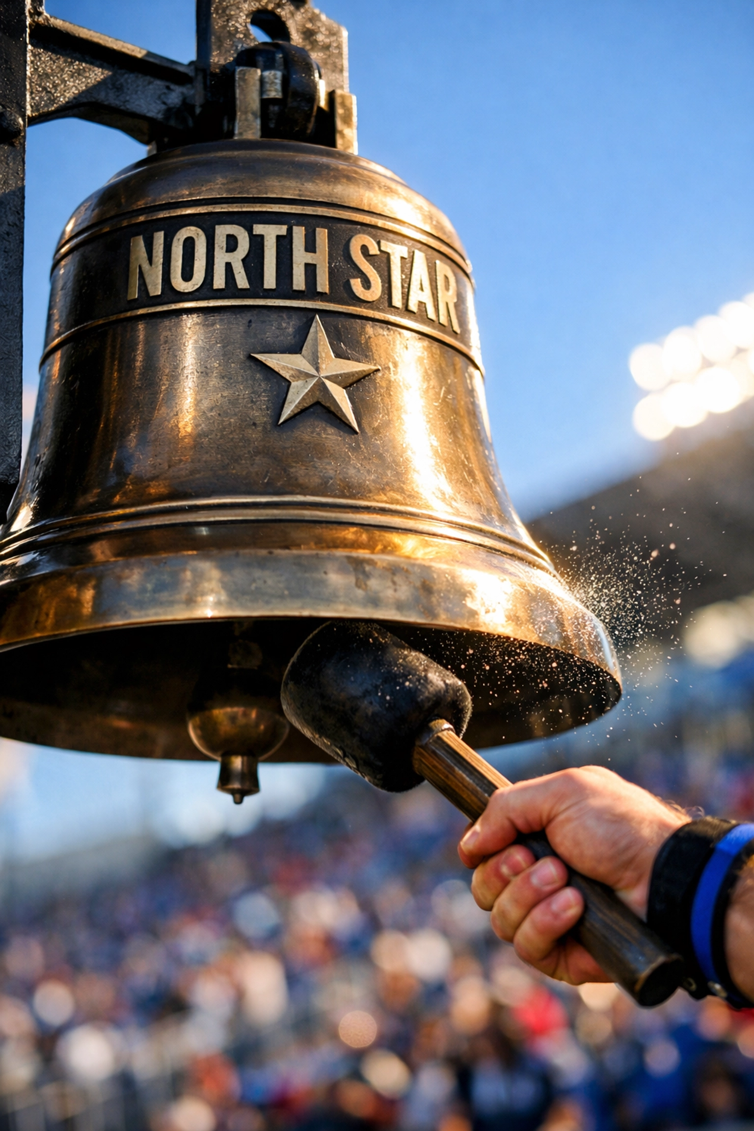 A supporter rings the iconic North Star bell to celebrate a goal during a CF Montreal game.