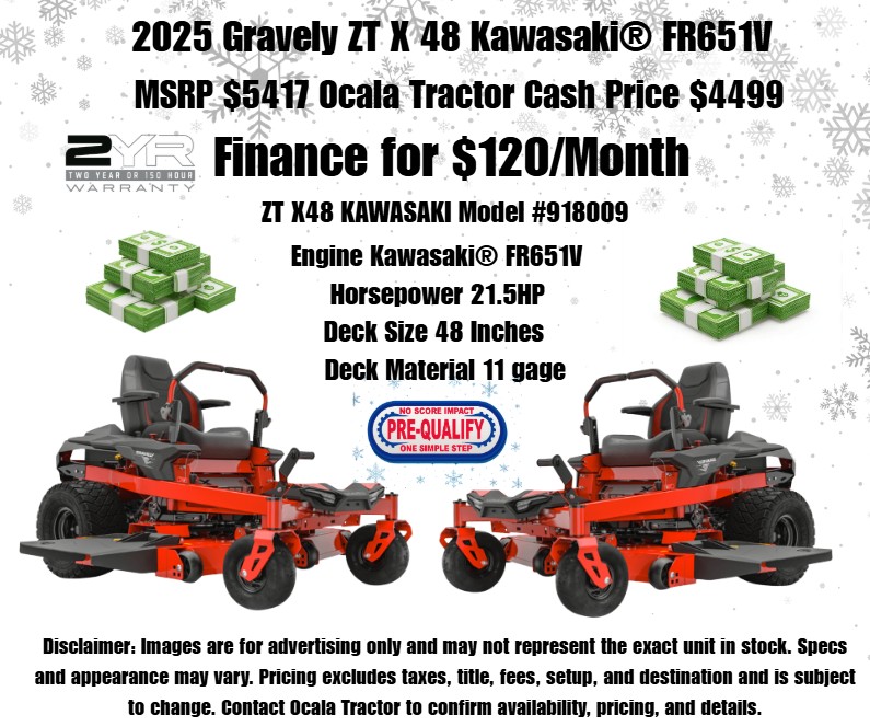 2025 Gravely ZT X 48 mower with Kawasaki FR651V engine