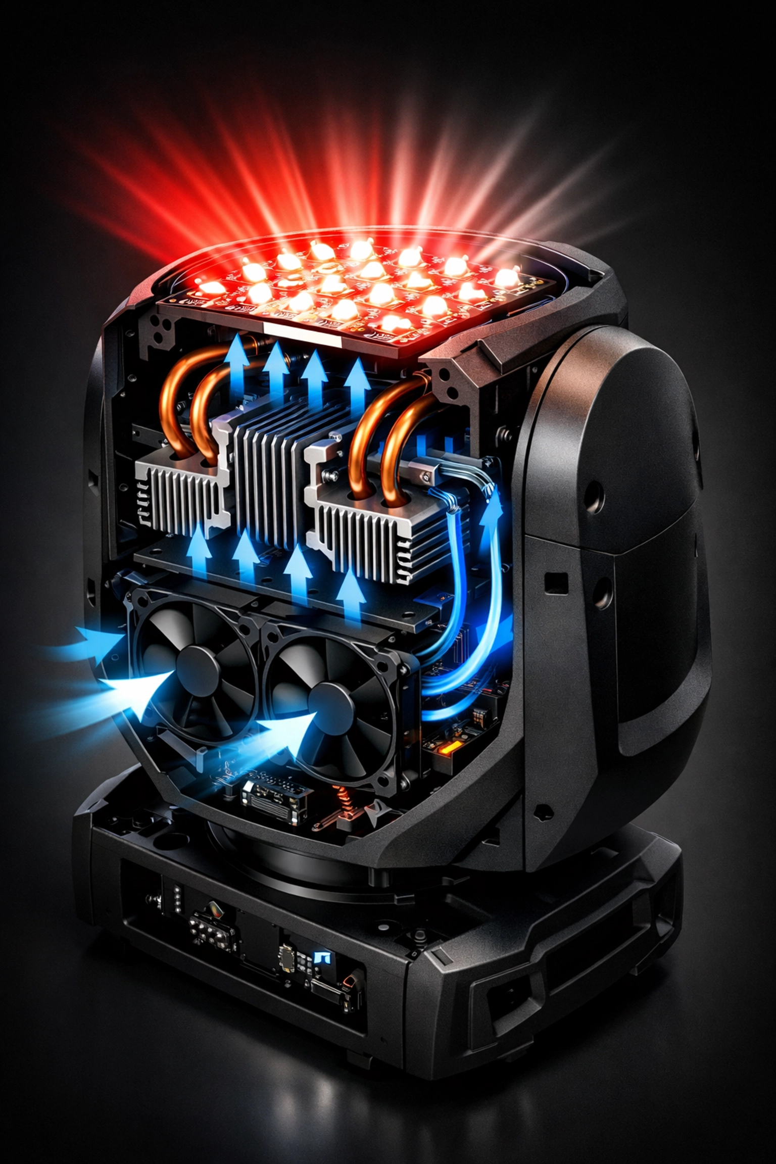 LED fixture thermal management system with cooling fans and heat sinks for long-lasting performance