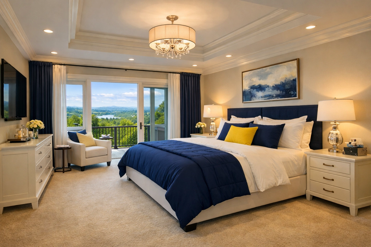 Impeccably clean and organized master bedroom in Shirley MA showing professional house cleaning results.