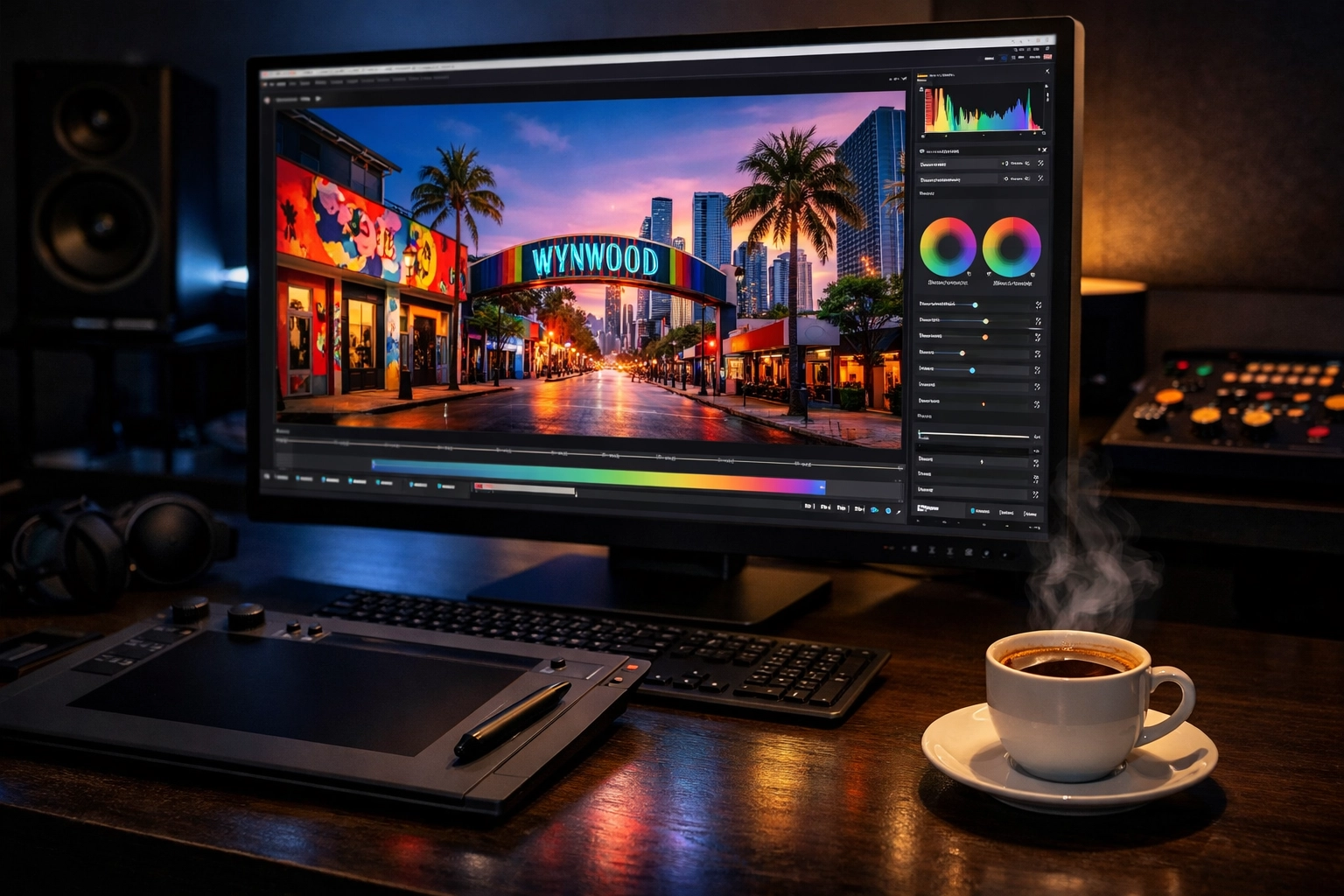 Post-production editing of Miami commercial photography in a professional studio.