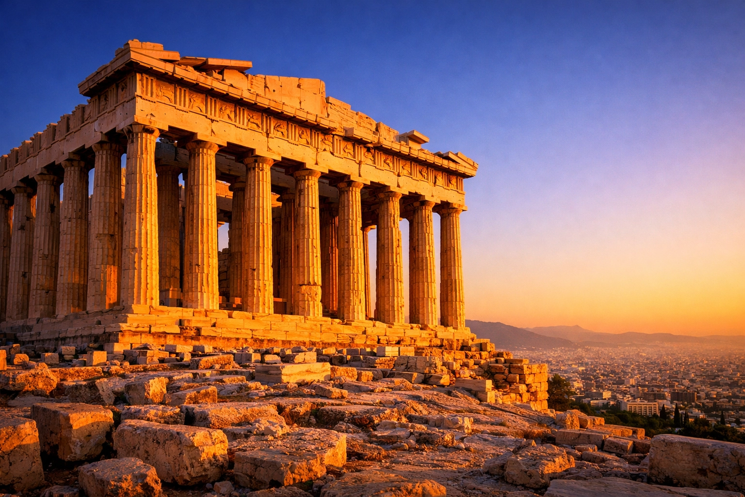 Golden hour at the Parthenon in Athens, one of the best photography locations for historical landmarks.