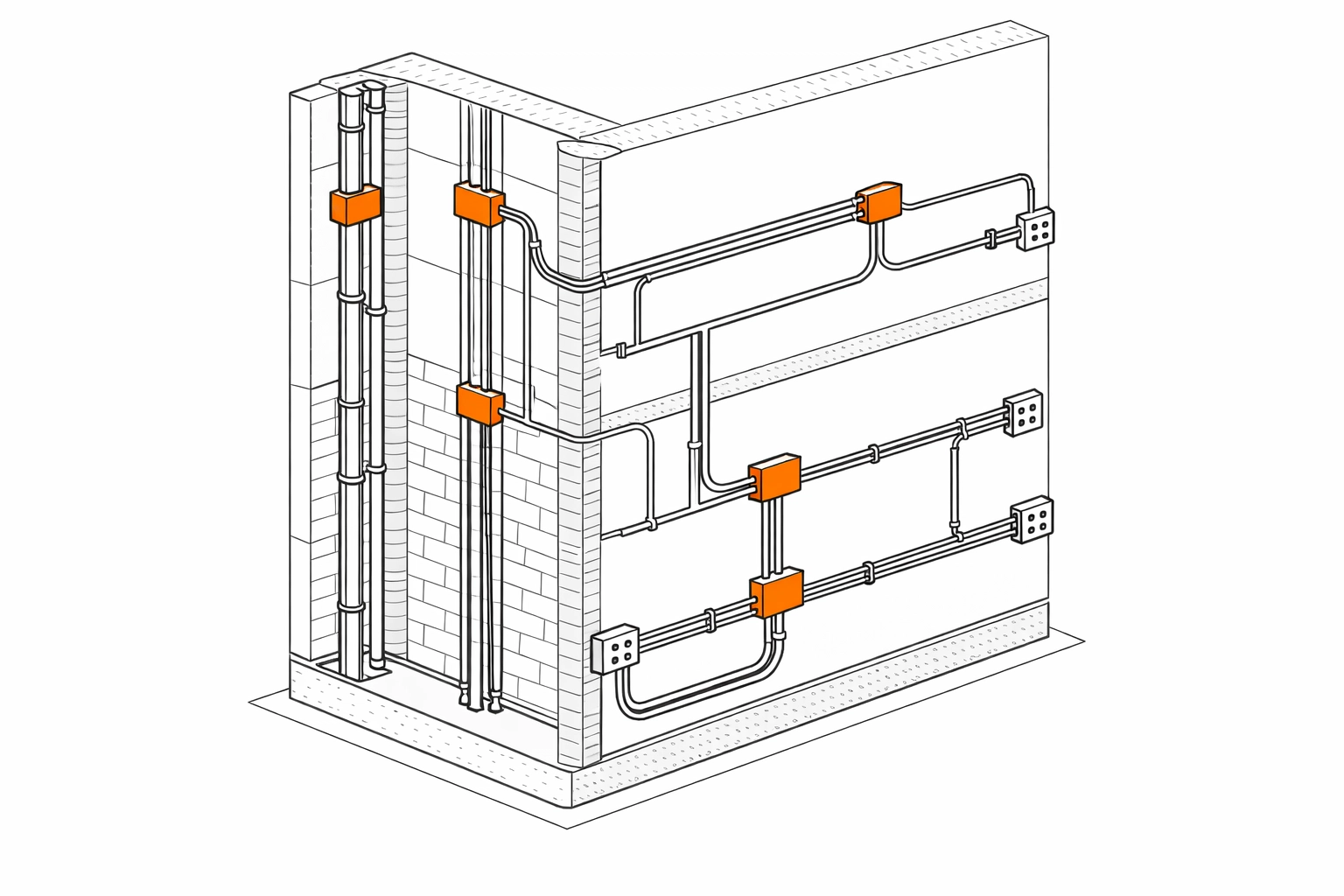 Technische Darstellung von Steigleitungen und Haus-Elektrik für den Notfall-Einsatz in Wien.