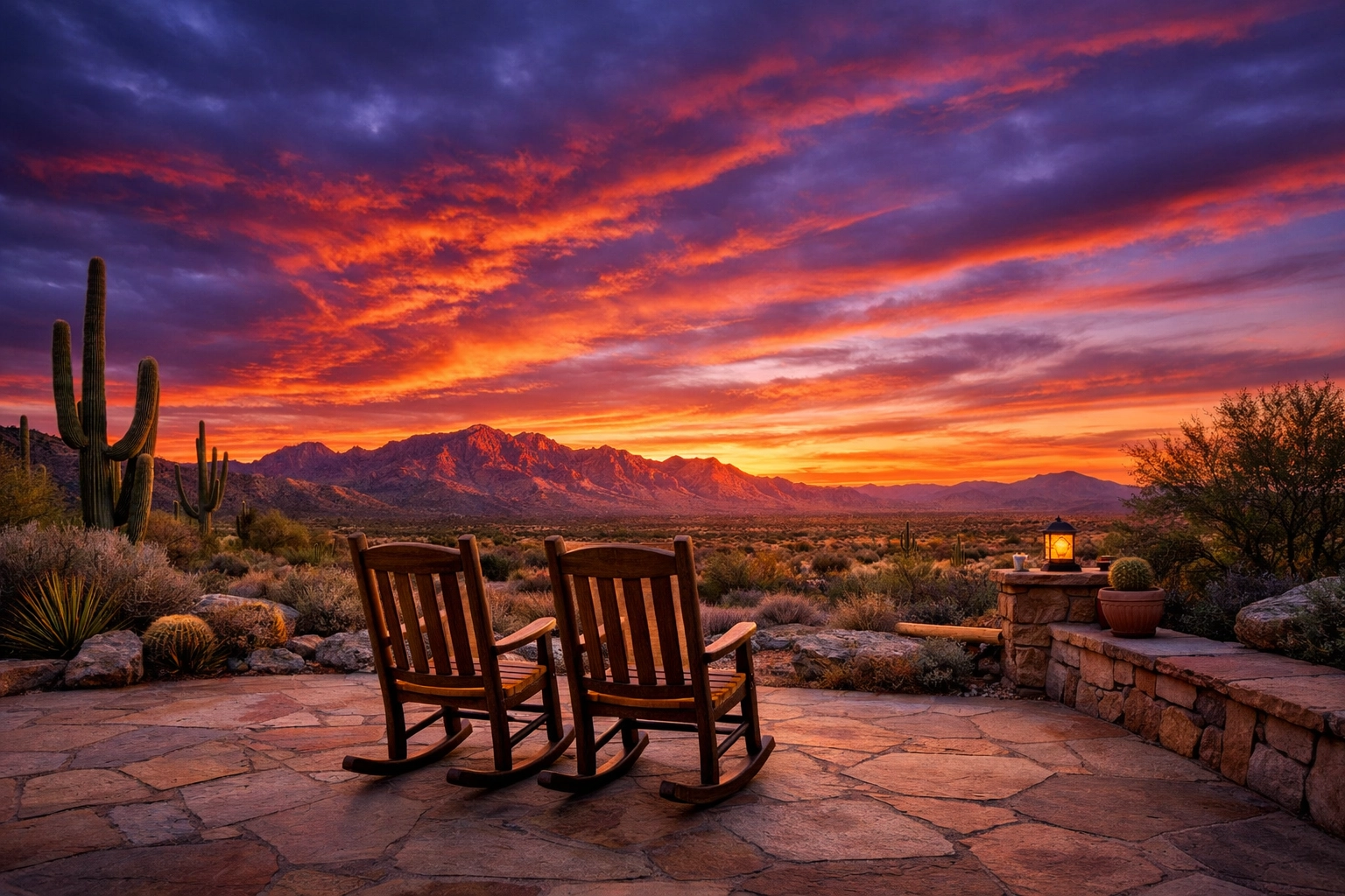 A peaceful Arizona sunset over a desert landscape, symbolizing a secure legacy and burial insurance protection.