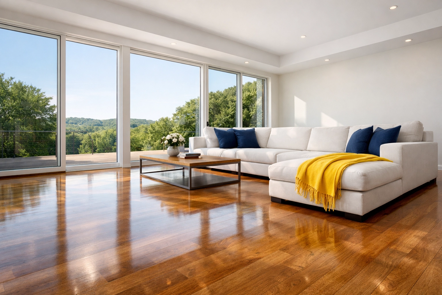 Spotless living room in a modern home after professional house cleaning in Marlborough.