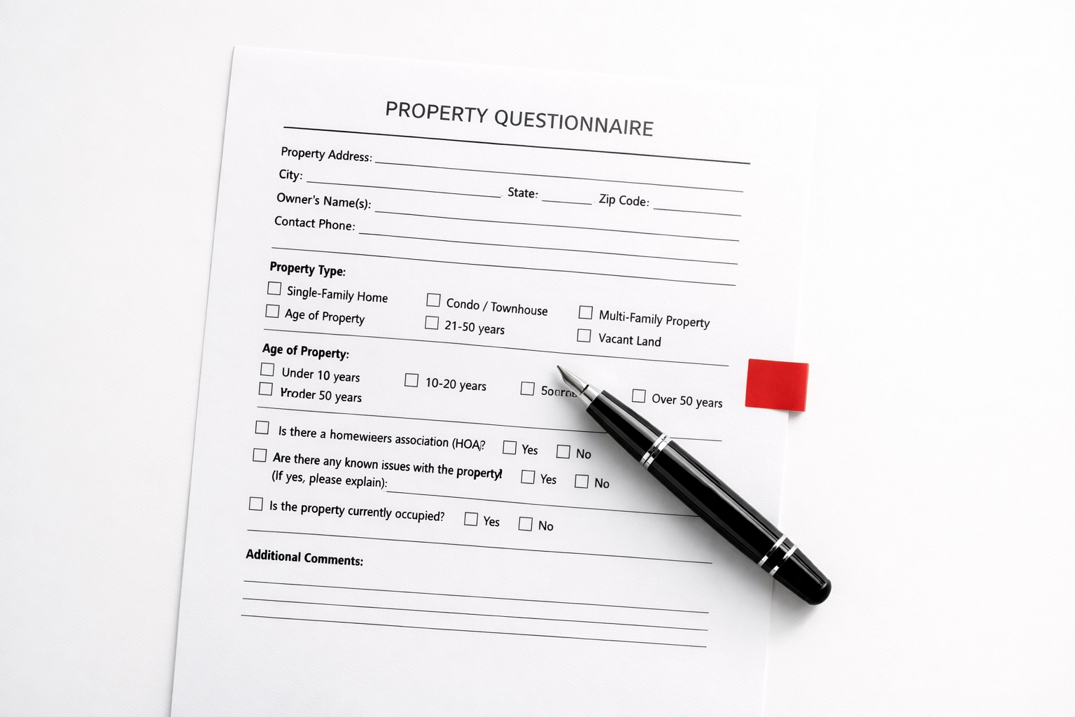 Property questionnaire form completed by sellers as part of Scotland Home Report