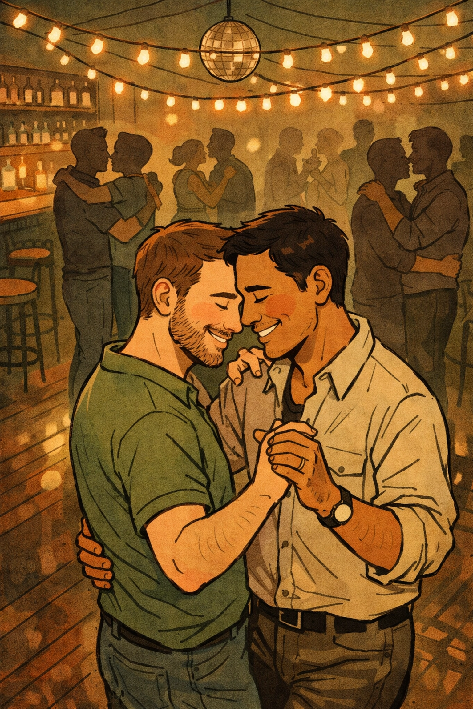 Gay men dancing together in Toronto nightclub, celebrating authentic LGBTQ+ community spaces