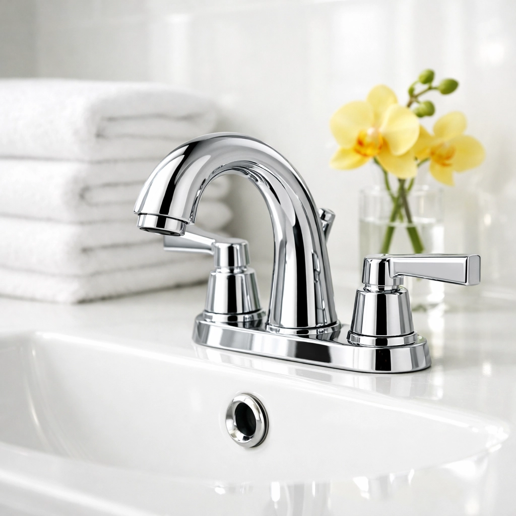 A sparkling clean bathroom vanity after professional deep cleaning services in Leominster MA.