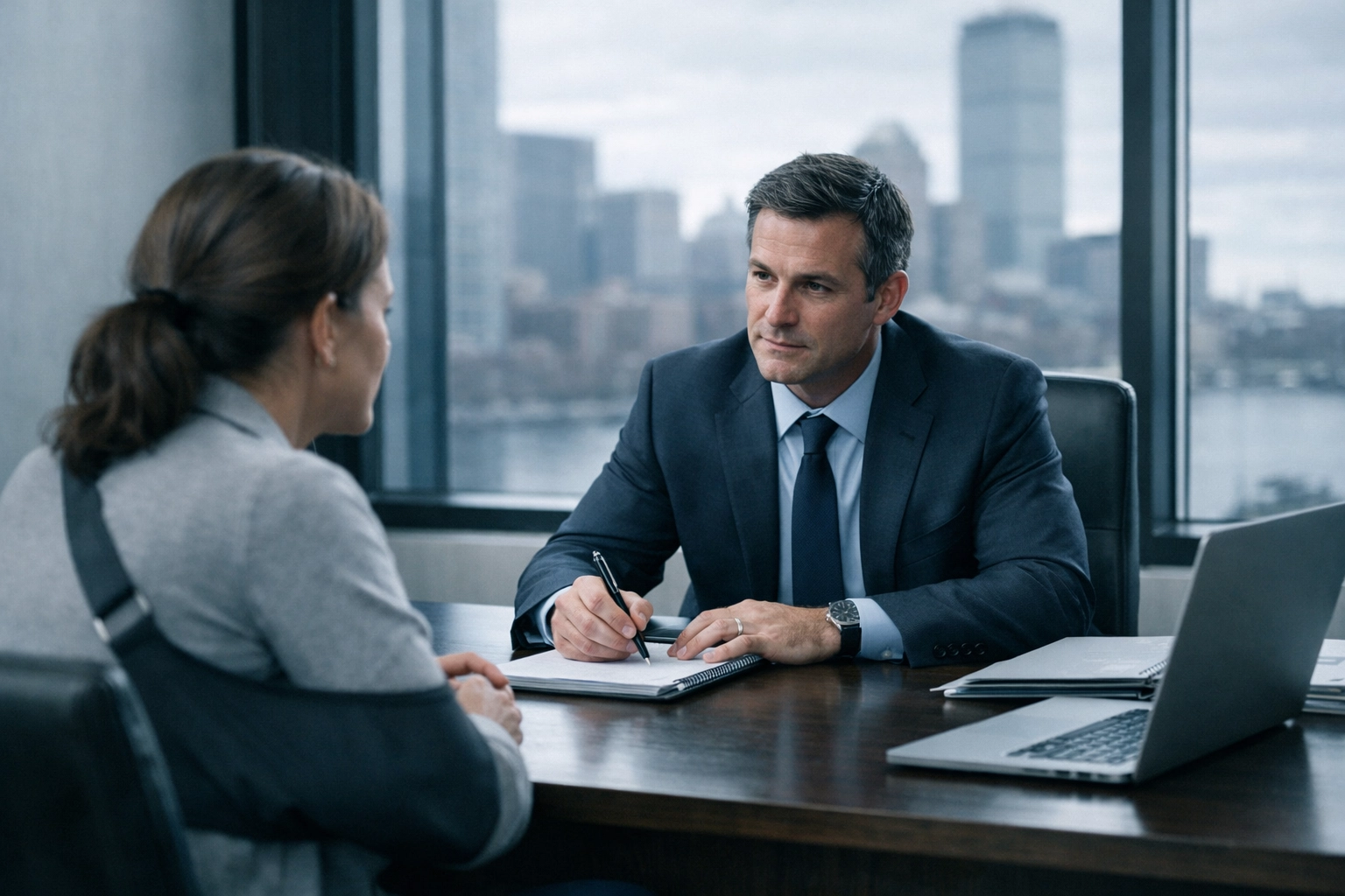 Client meeting with a Massachusetts personal injury lawyer to review Massachusetts auto insurance limits and next steps