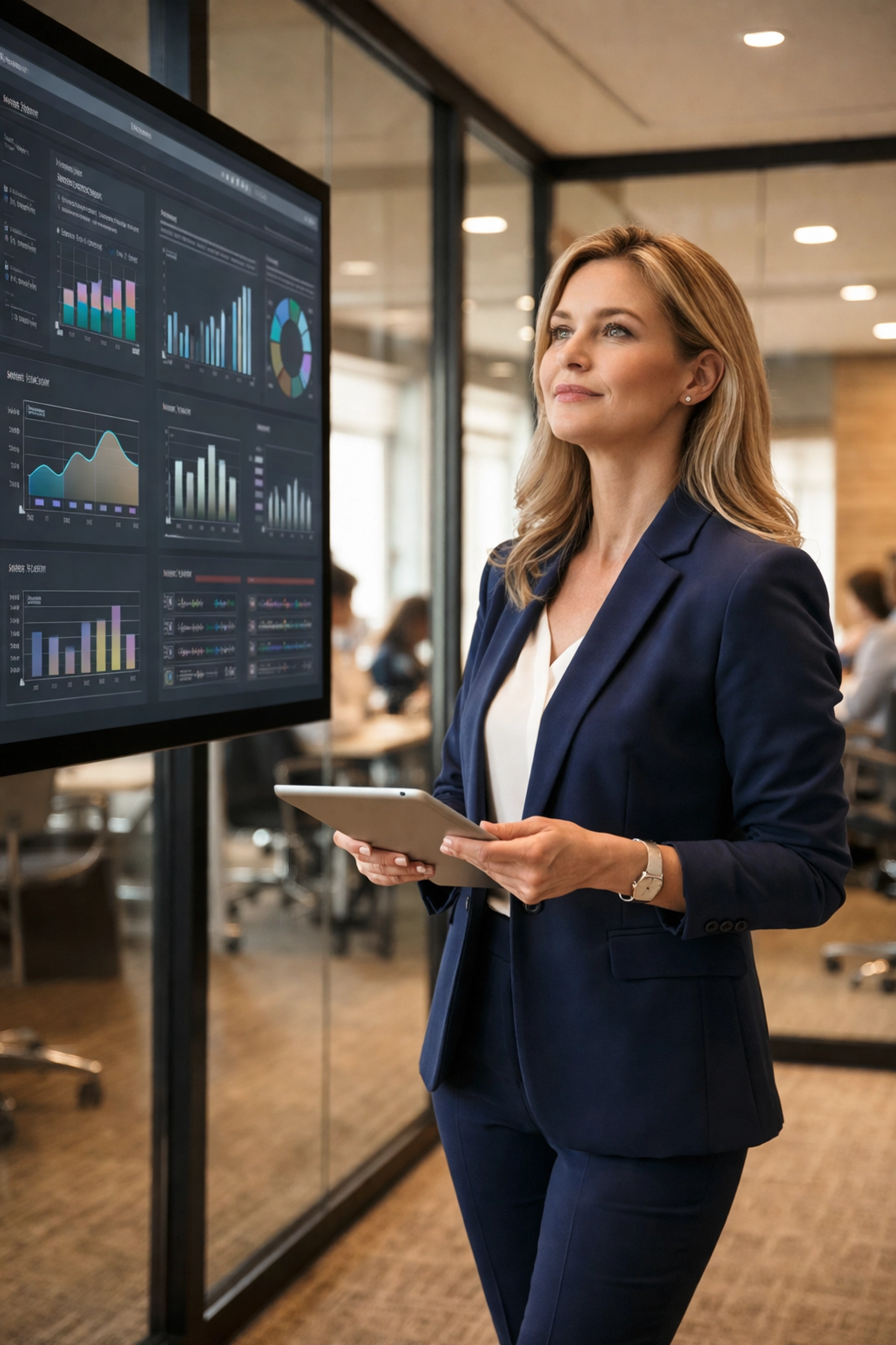 Confident female Director of Operations leads a strategic team meeting in a modern office setting.