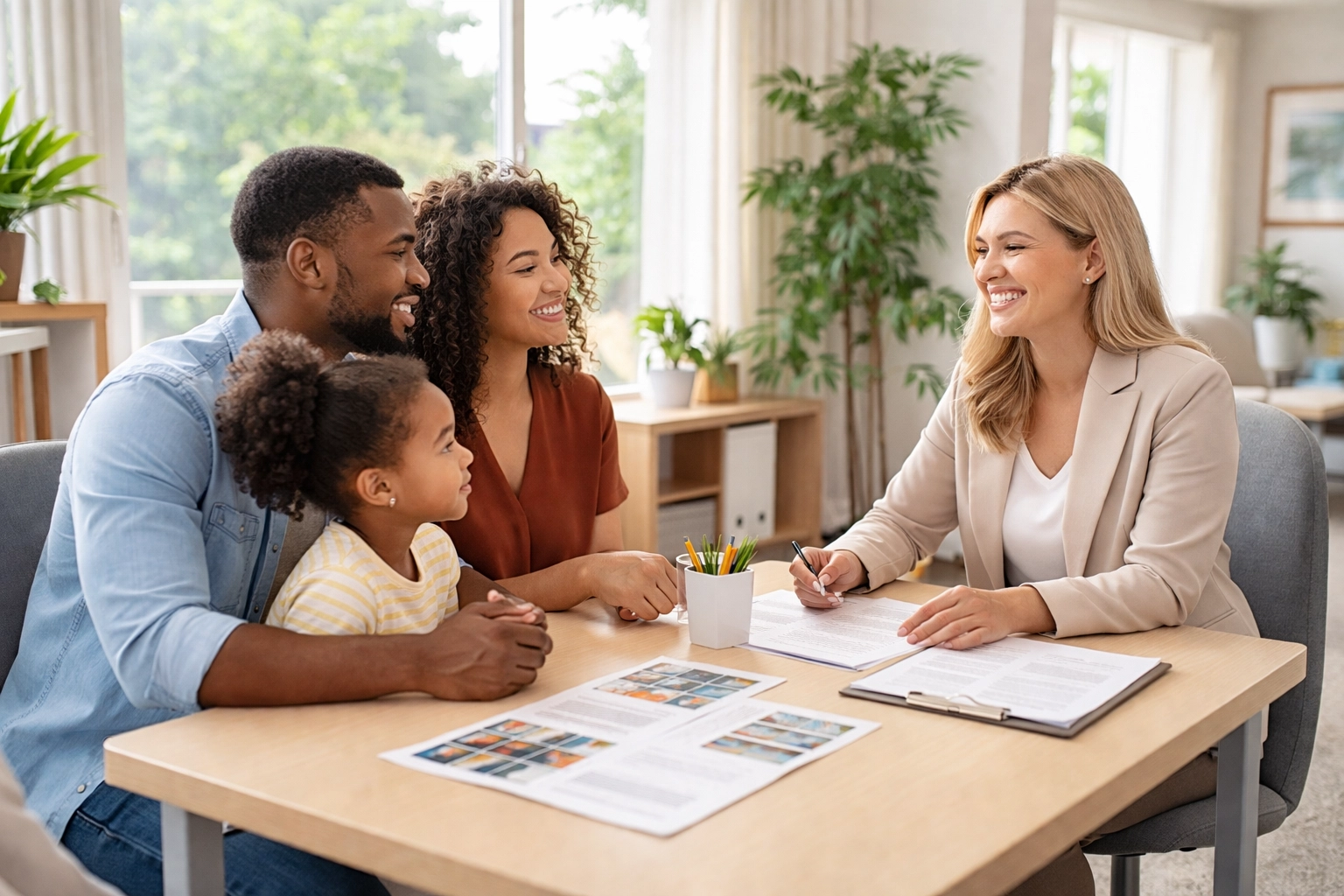 Family meeting with a housing authority counselor to discuss affordable housing options