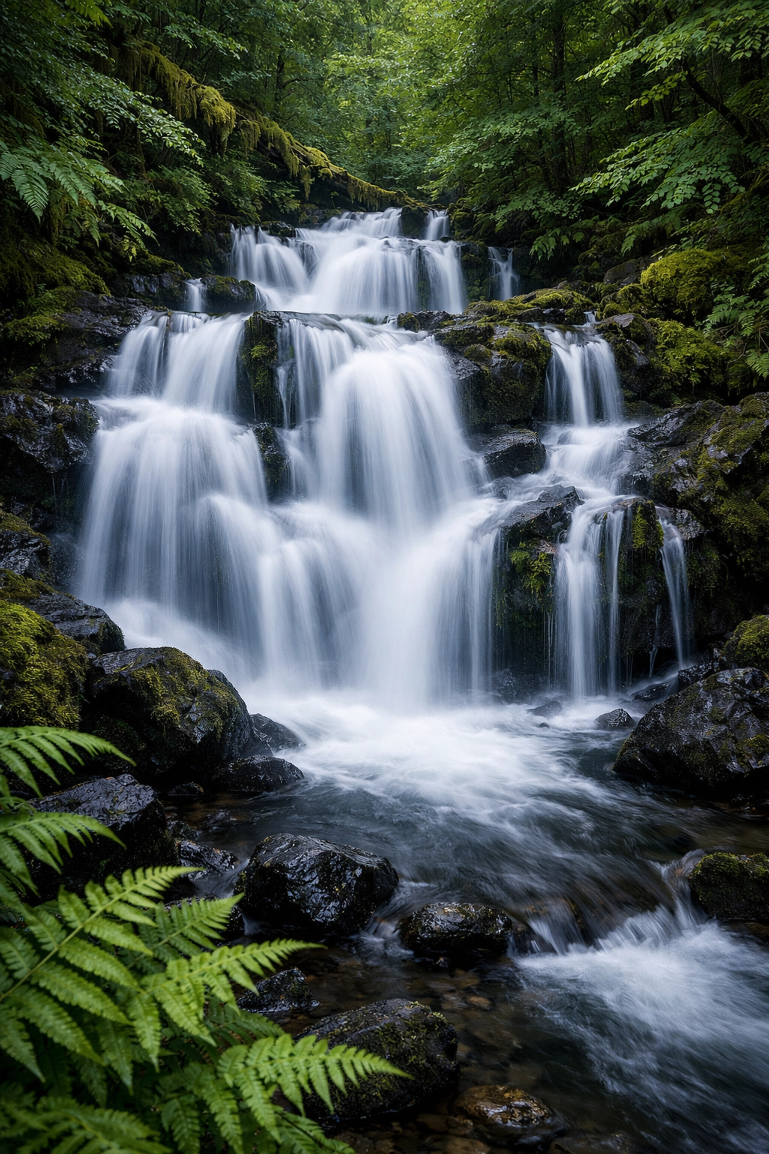 Sharp long-exposure waterfall photo showing the results of correct manual mode settings.