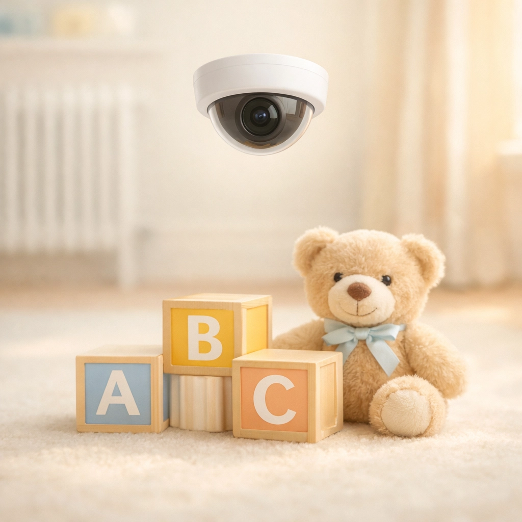 Security camera monitoring a nursery room for total peace of mind and child safety.