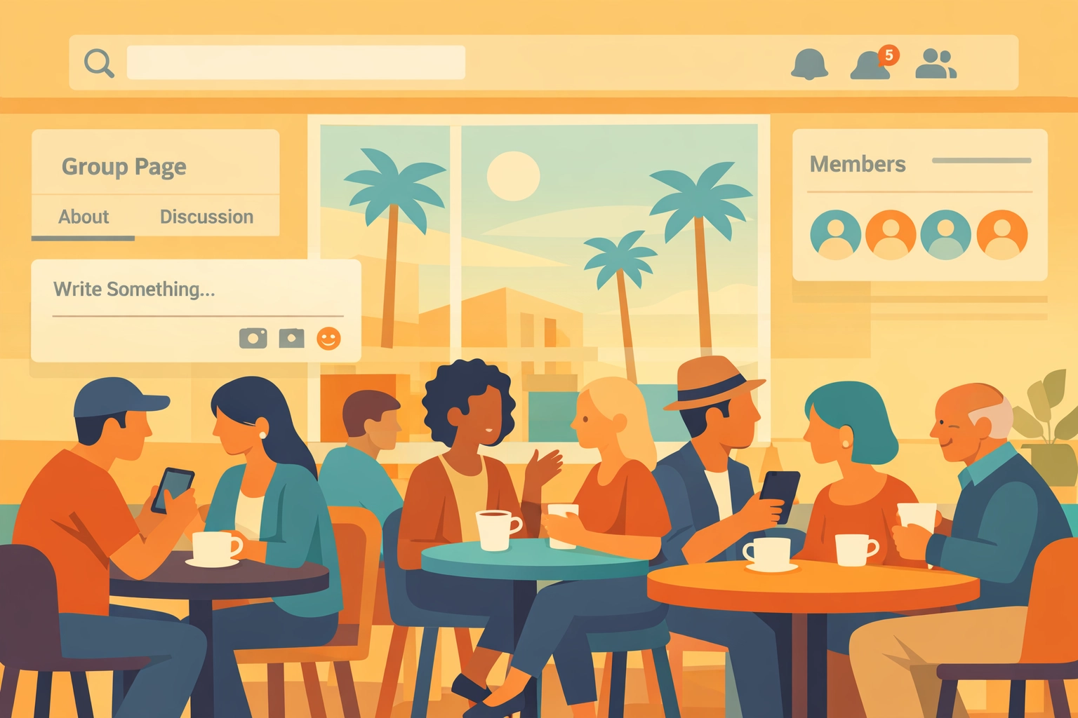 Venice small business community gathering with customers engaging through Facebook groups