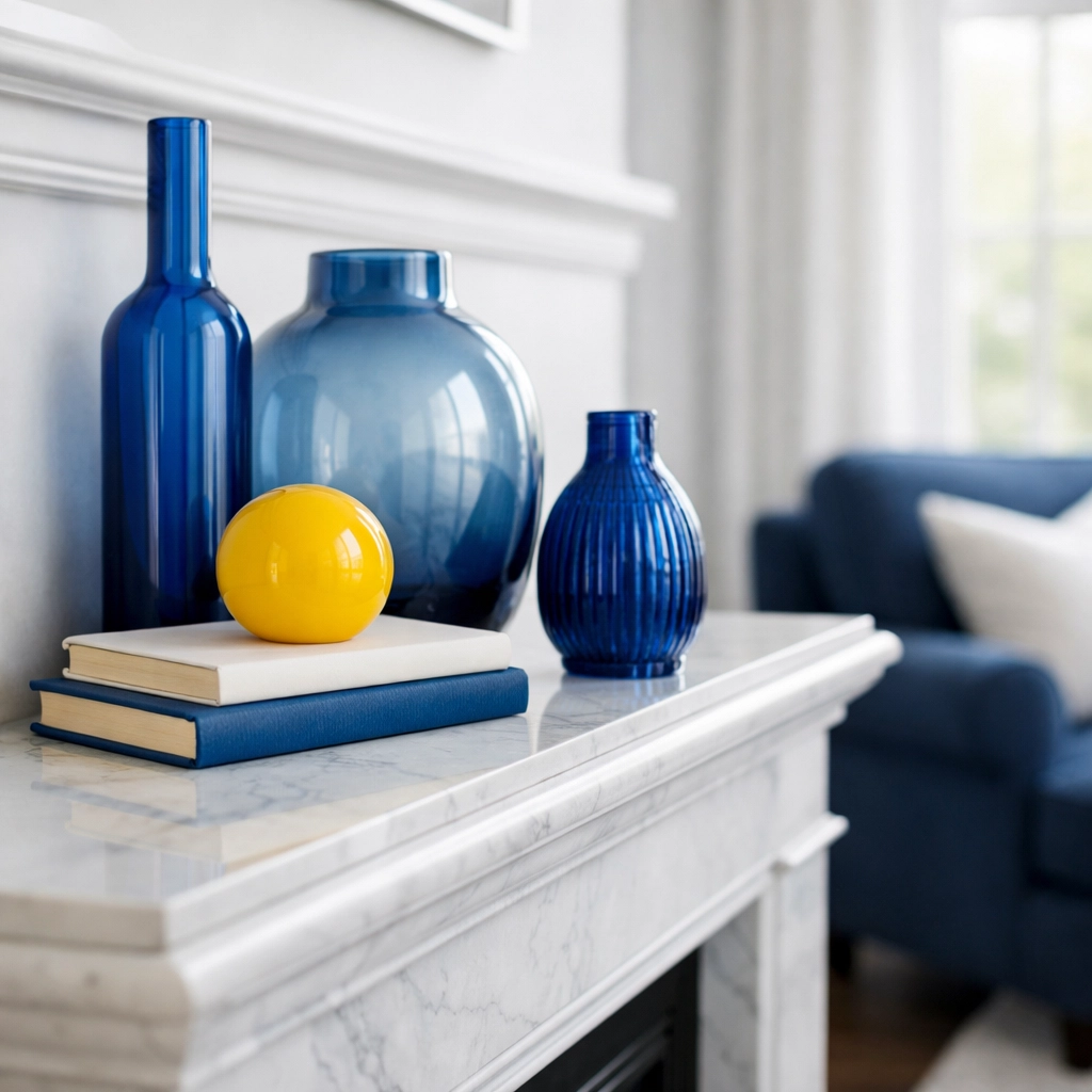 Dust-free marble mantle showing the attention to detail provided by luxury house cleaning in Sudbury MA.