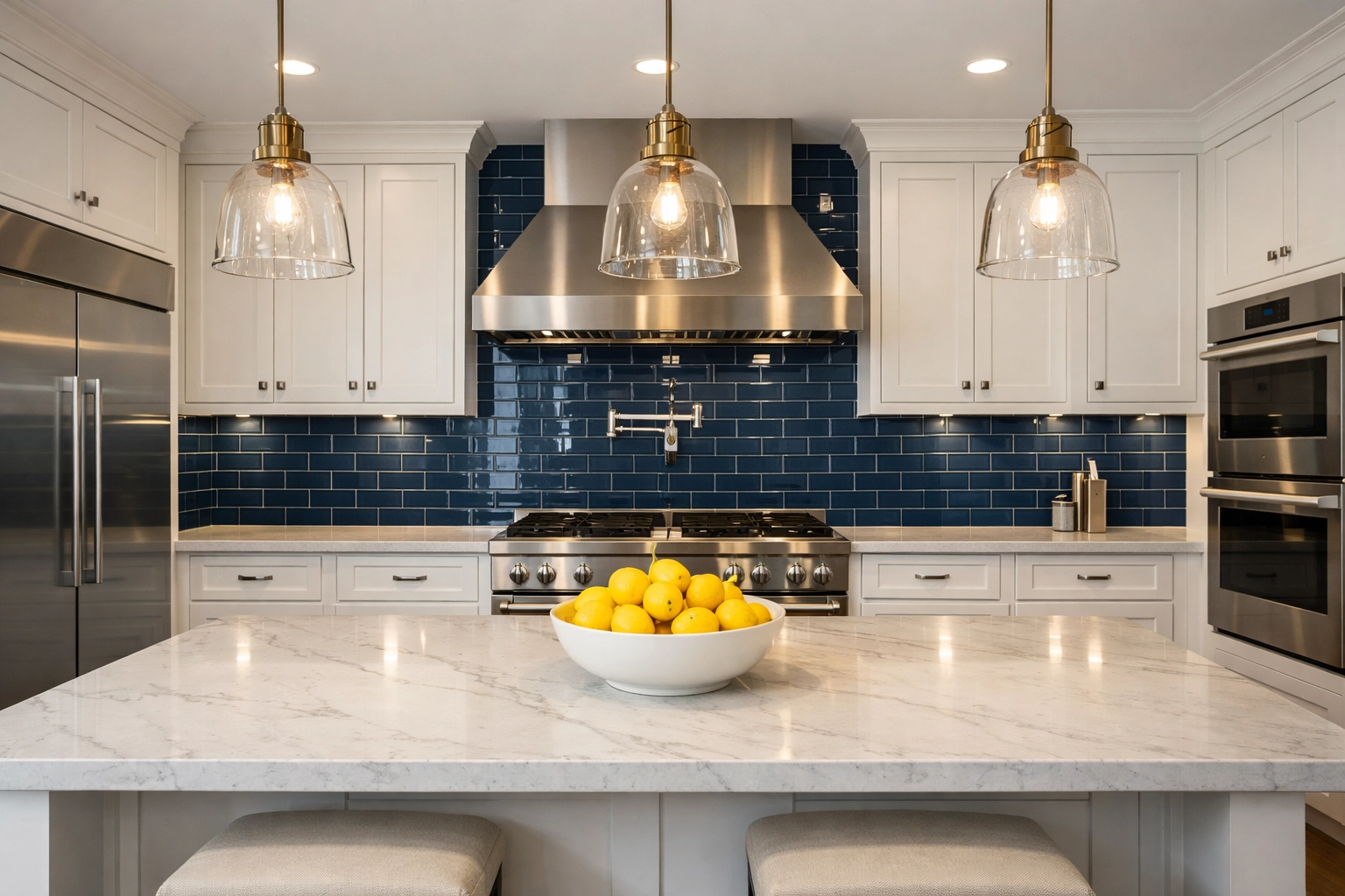 Spotless luxury kitchen in Hudson with gleaming appliances following a professional house cleaning service.