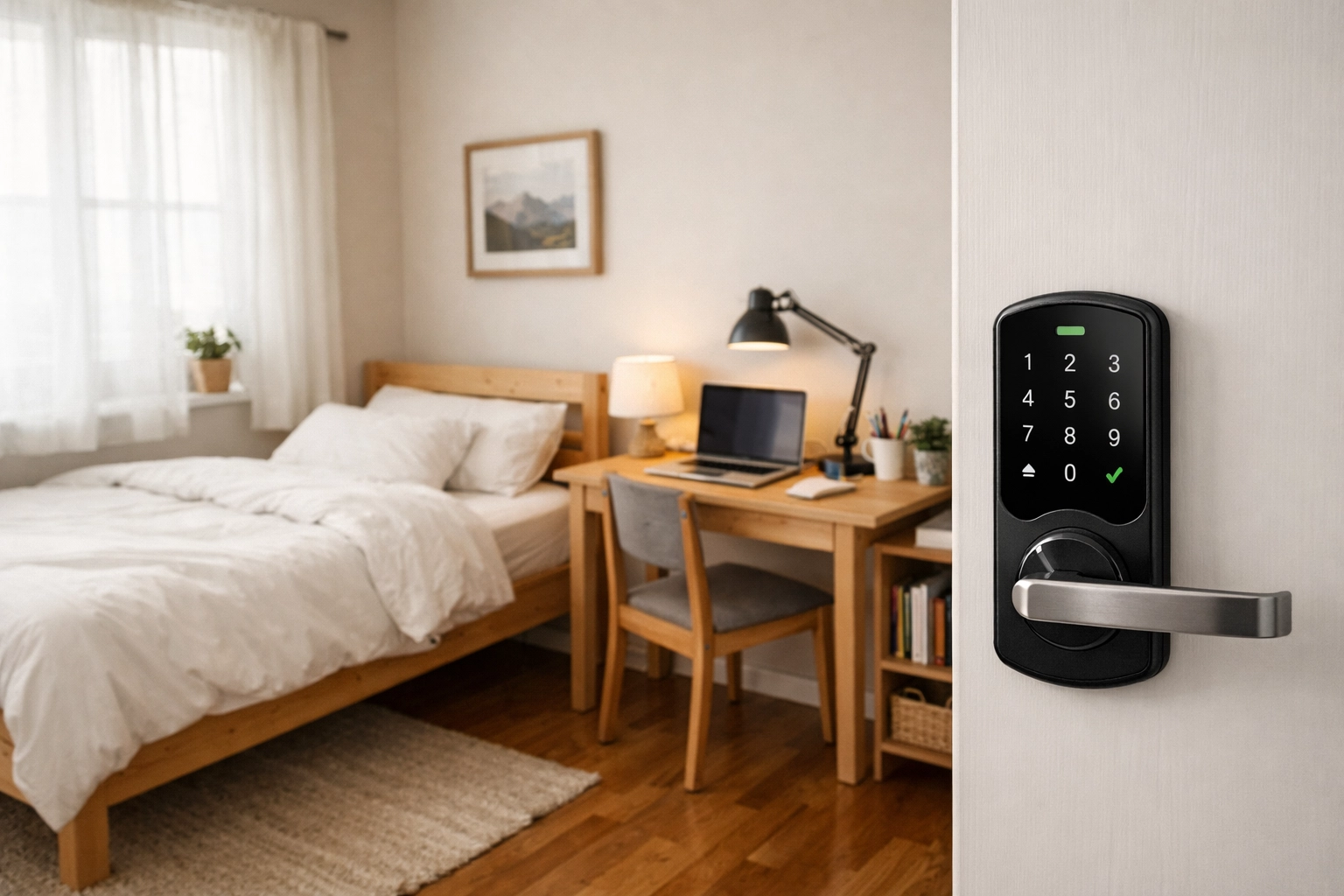 Affordable furnished private bedroom with digital lock in co-living home