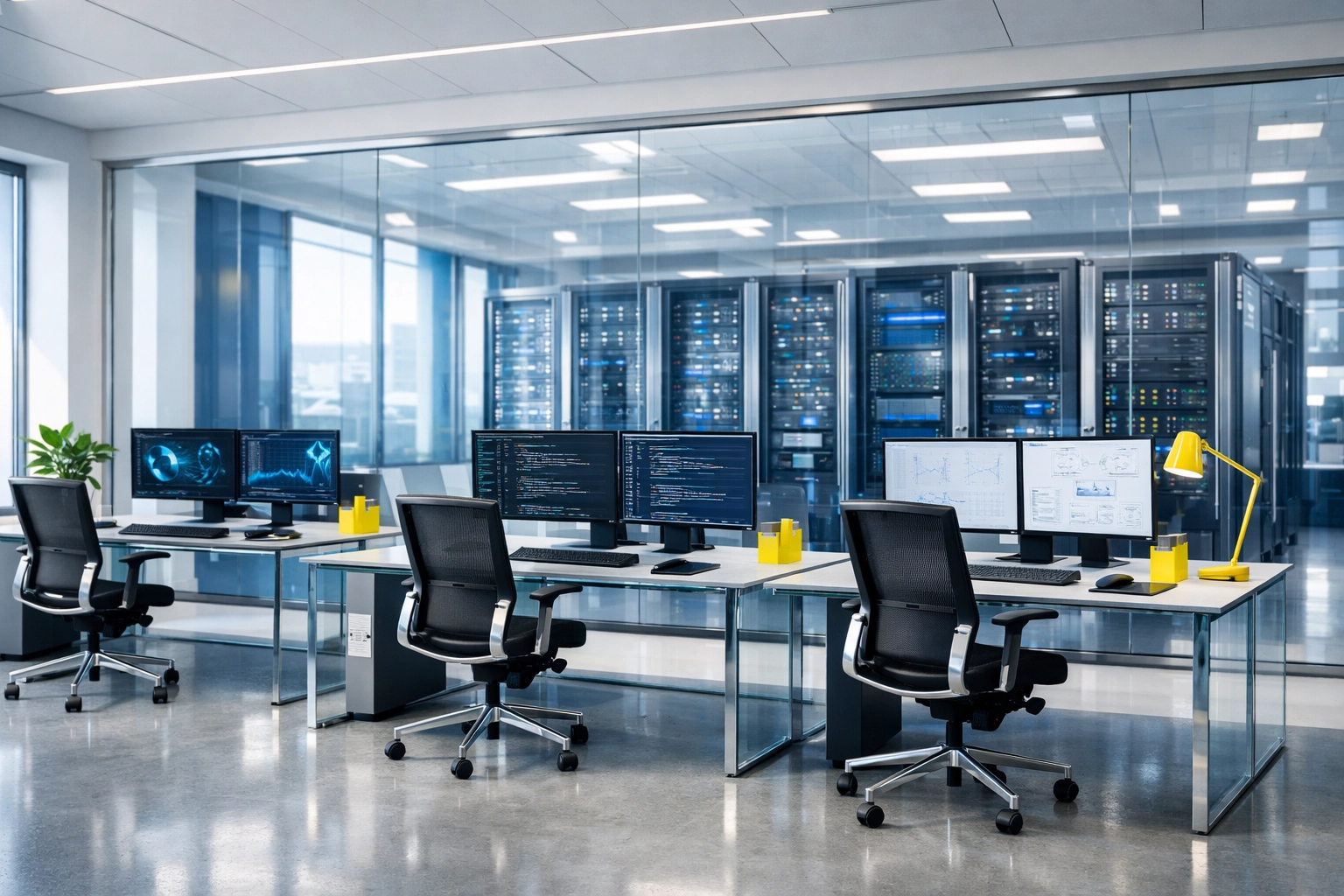 Clean tech office in Woburn, MA with dust-free workstations and polished floors.