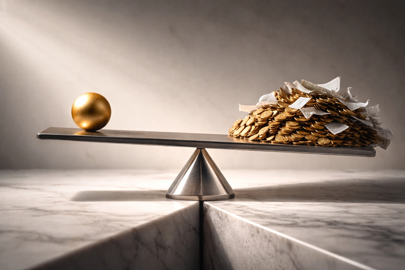 Modern scale balancing focused investments against scattered assets, highlighting portfolio risk management