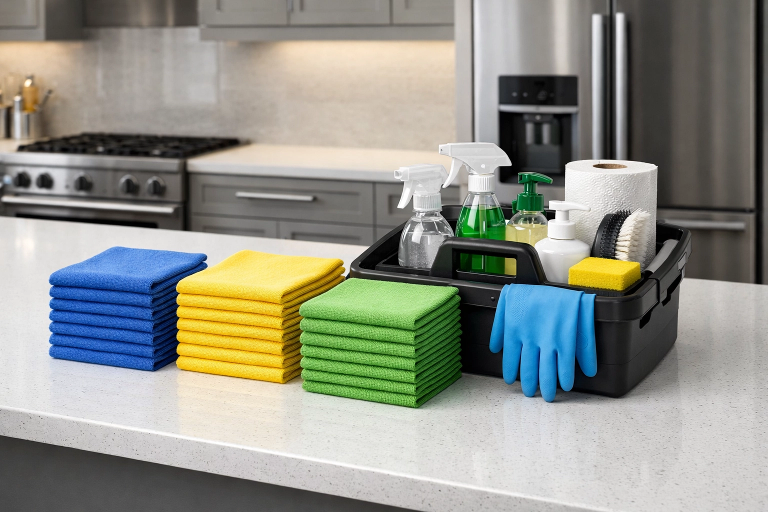 Color-coded microfiber cloths for organized house cleaning Lowell MA to prevent cross-contamination.