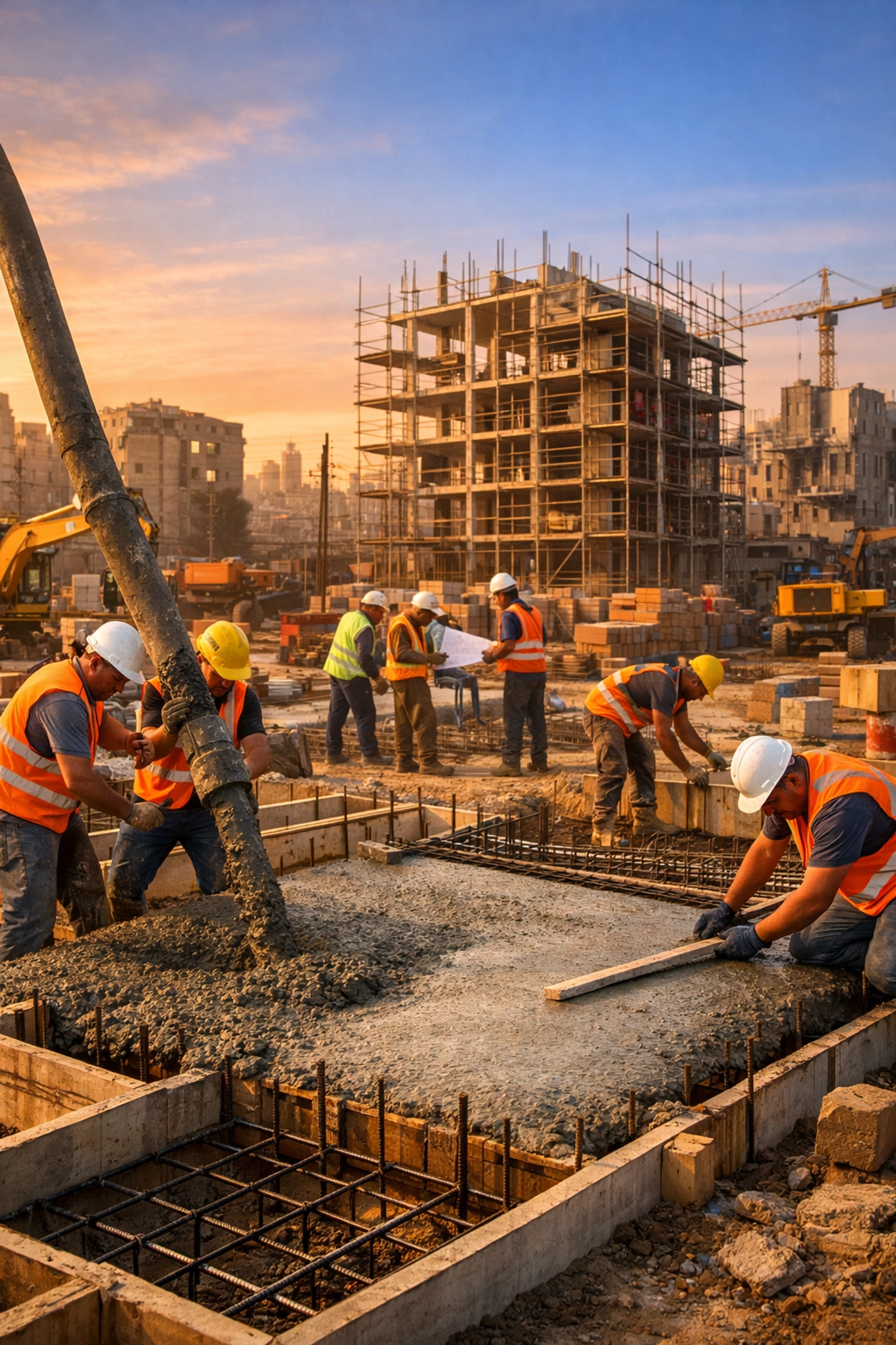 Construction workers rebuilding infrastructure symbolizing Gaza reconstruction and hope