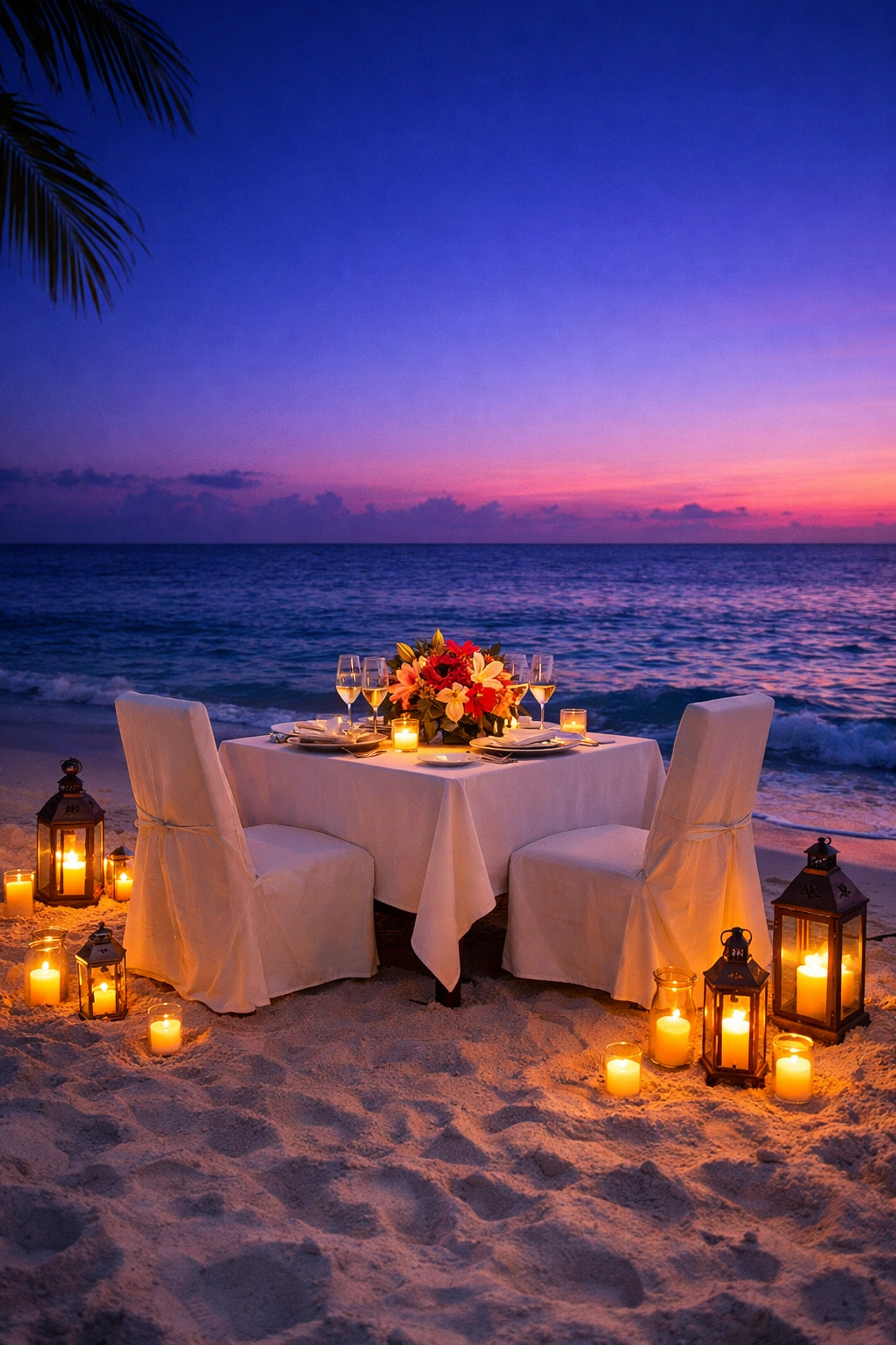 Private beach dinner setup at all-inclusive resort for quiet romantic evening