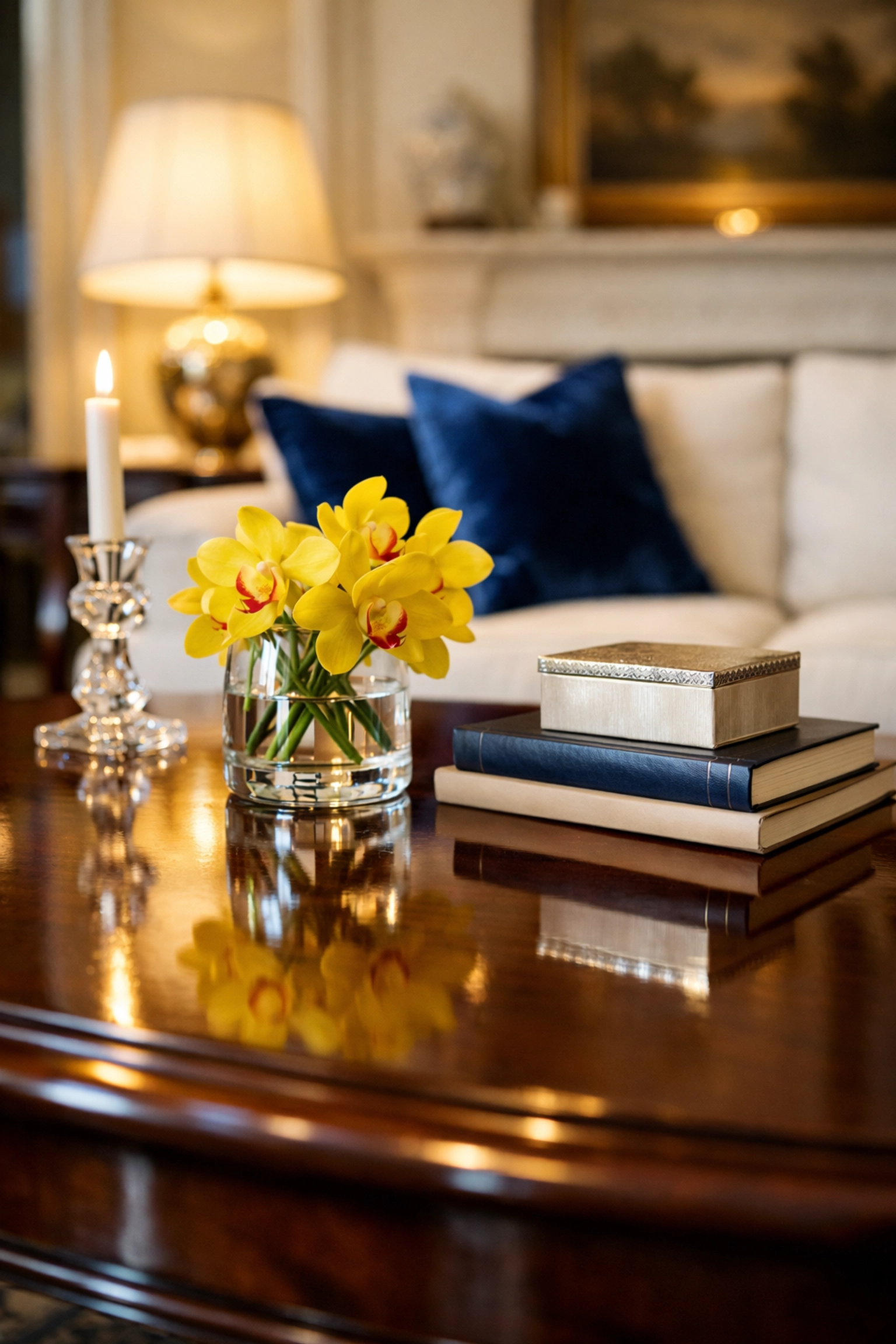 Dust-free mahogany table in a luxury Dover living room, kept guest-ready with weekly professional cleaning.
