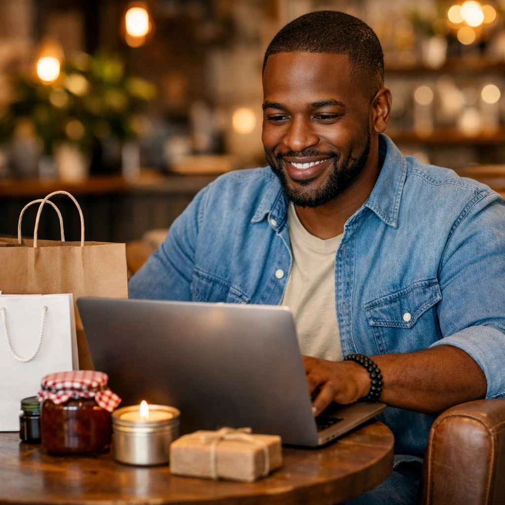 Black professional shopping online supporting Black-owned businesses through buyblack movement