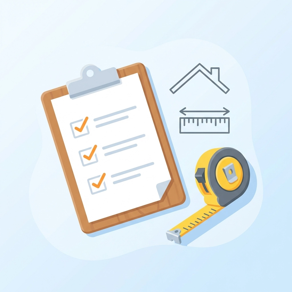 Checklist and tape measure illustration emphasizing how to assess current loft insulation depth and meet UK standards.