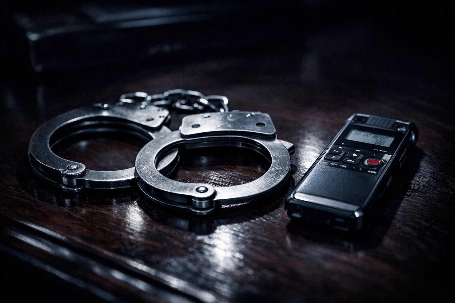 Handcuffs and a digital recorder highlighting the legal risks of DIY surveillance in South Carolina.