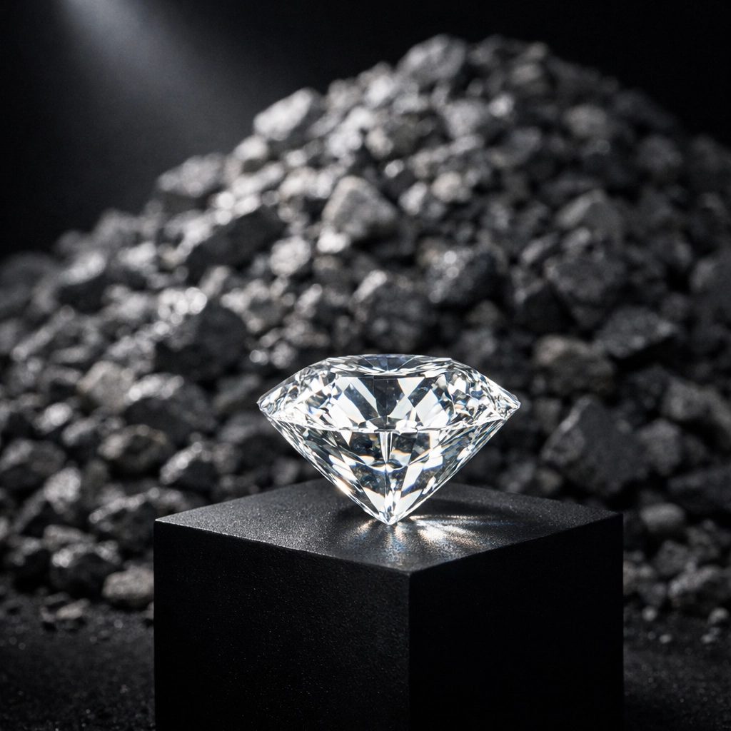 A brilliant diamond highlighted against rough stones symbolizing high-intent SEO traffic and quality content.
