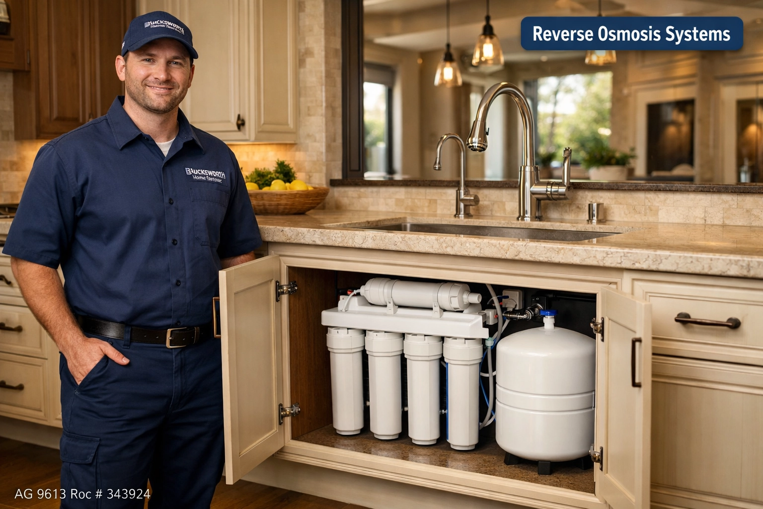 Professional 5-stage reverse osmosis system installation in a Camelback Country Club Estates kitchen.