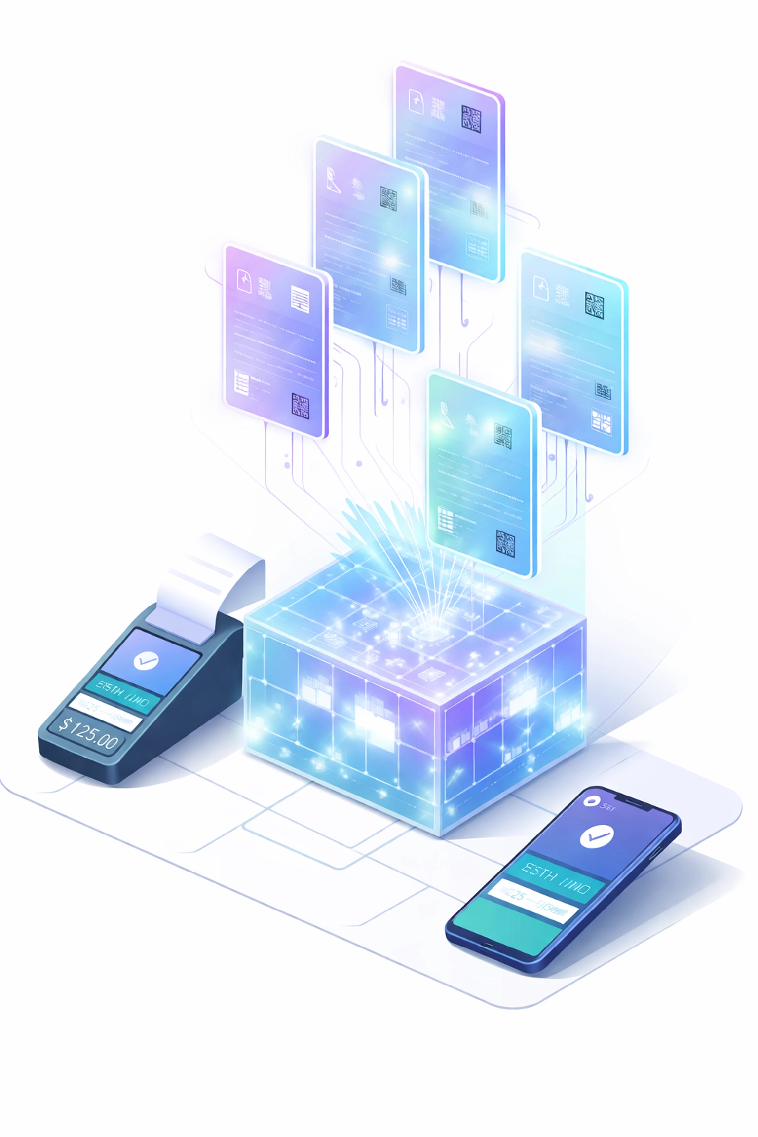 Blockchain ledger creating NFT receipt cards for compliant crypto merchant transaction records