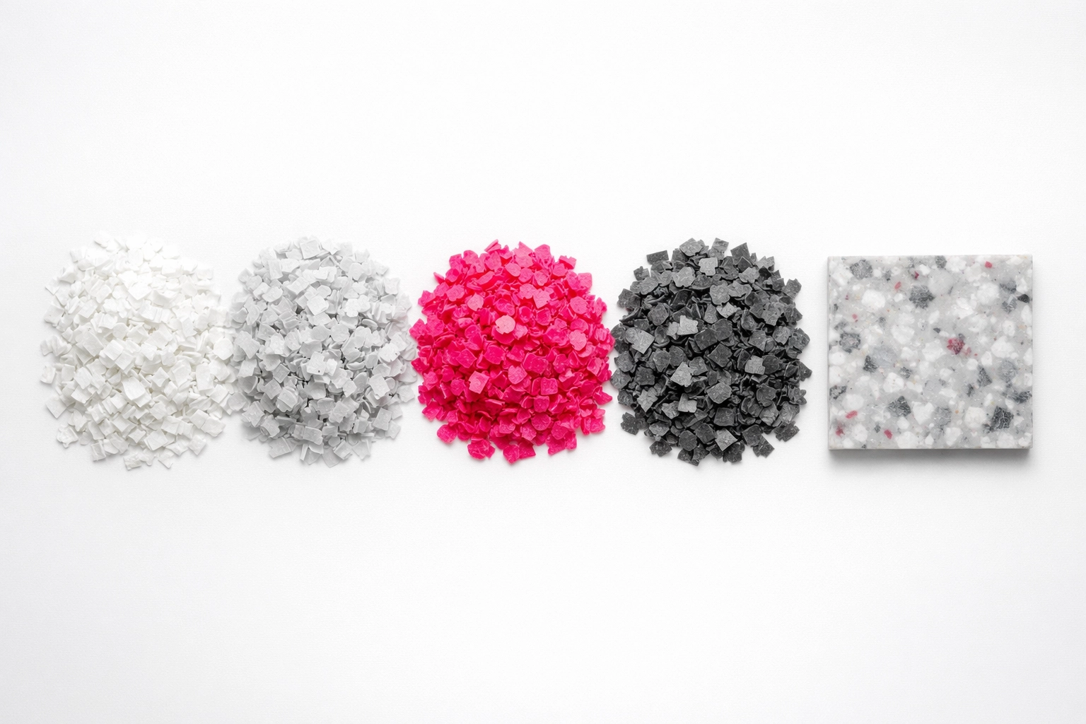 Sorted Australian plastic waste flakes being transformed into high-quality recycled plastic building materials.