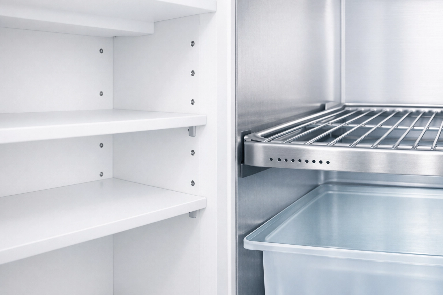 Flawlessly sanitized kitchen cabinets and refrigerator interior by a detailed Boston move-in cleaning service.