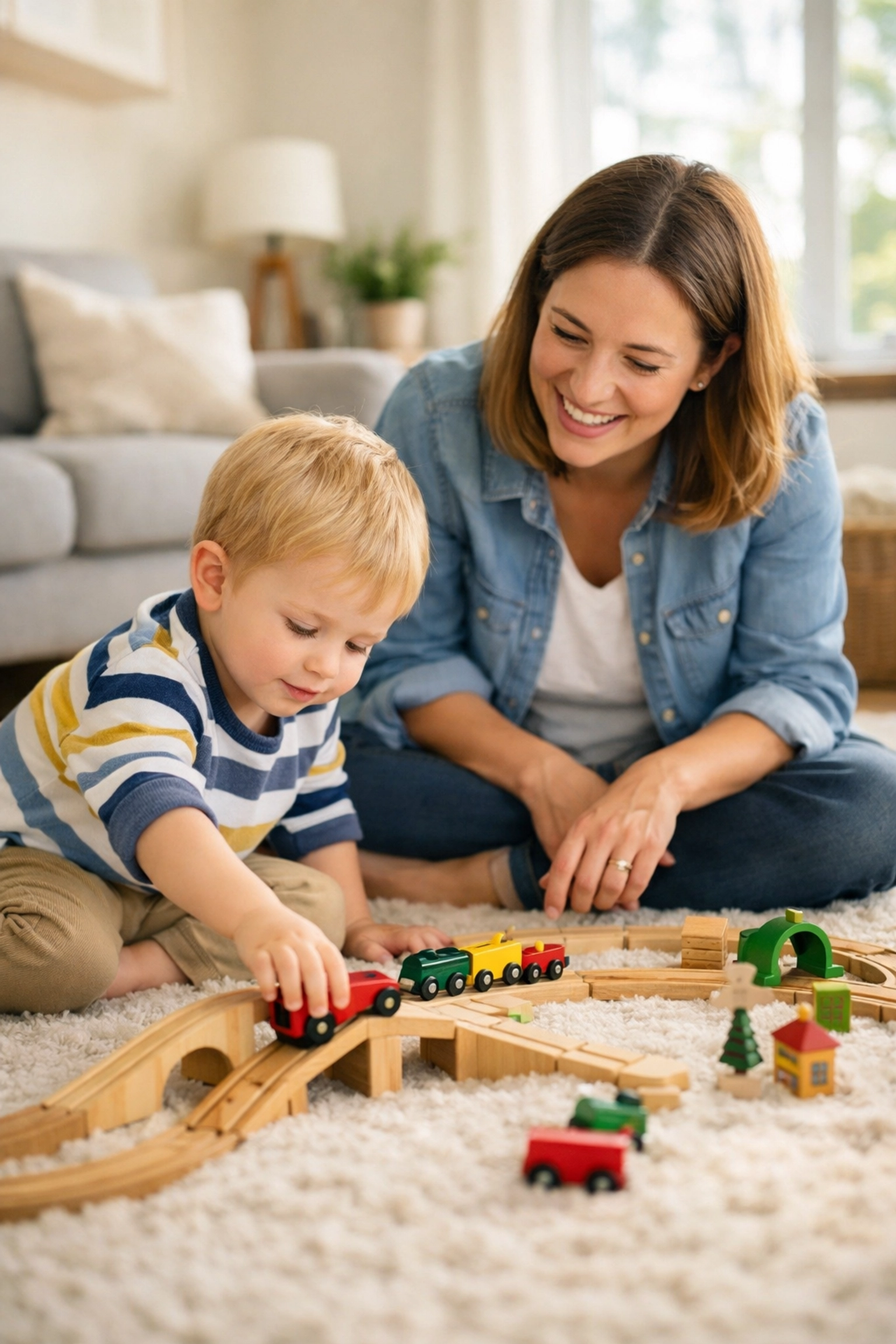 Naturalistic ABA therapy Georgia session with a child and therapist playing in a home environment.