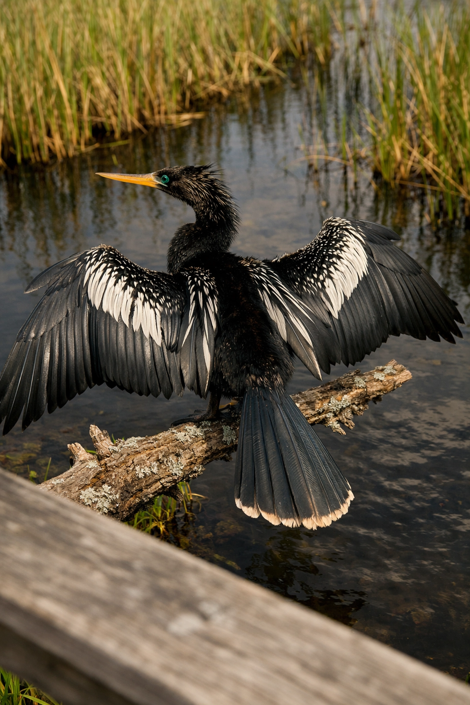 Anhinga drying its wings at Anhinga Trail, one of the best Everglades bird photography locations.