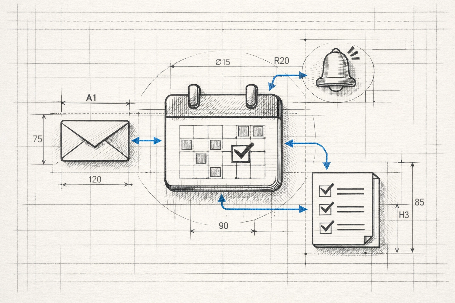 Automated meeting follow-up workflow diagram showing CRM integration with notifications and tasks