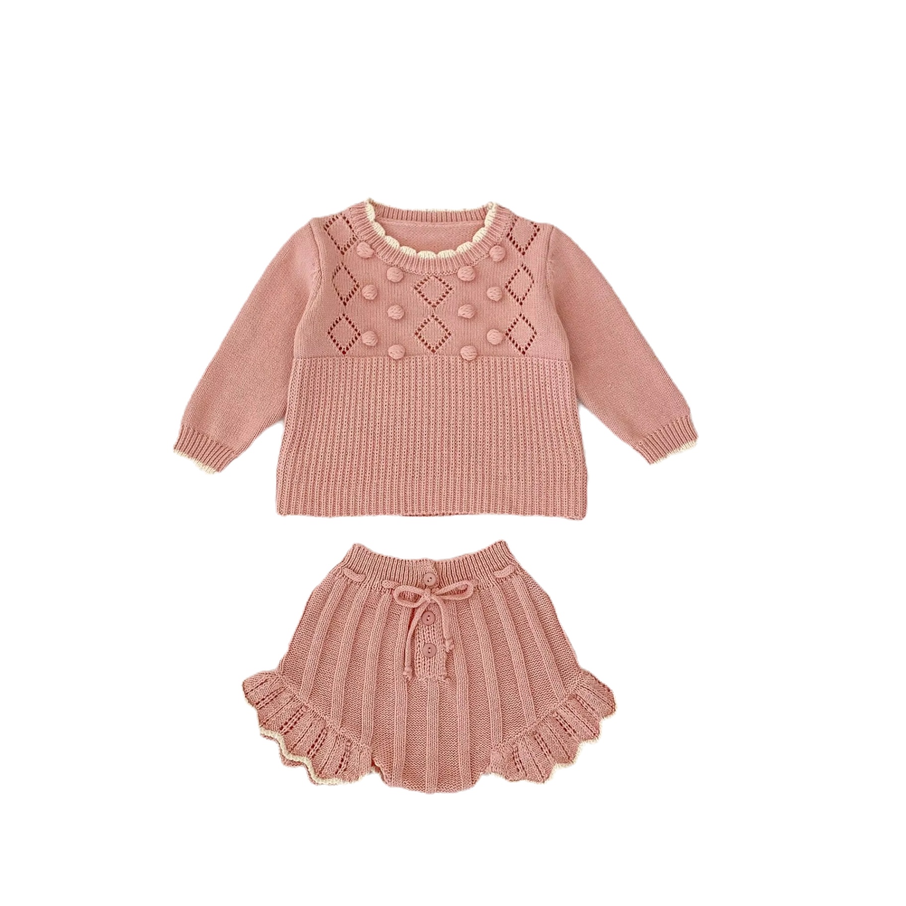 The Whimsy Bloom 2-Piece Romper Set – Knitted Longsleeve Sweater and Shorts