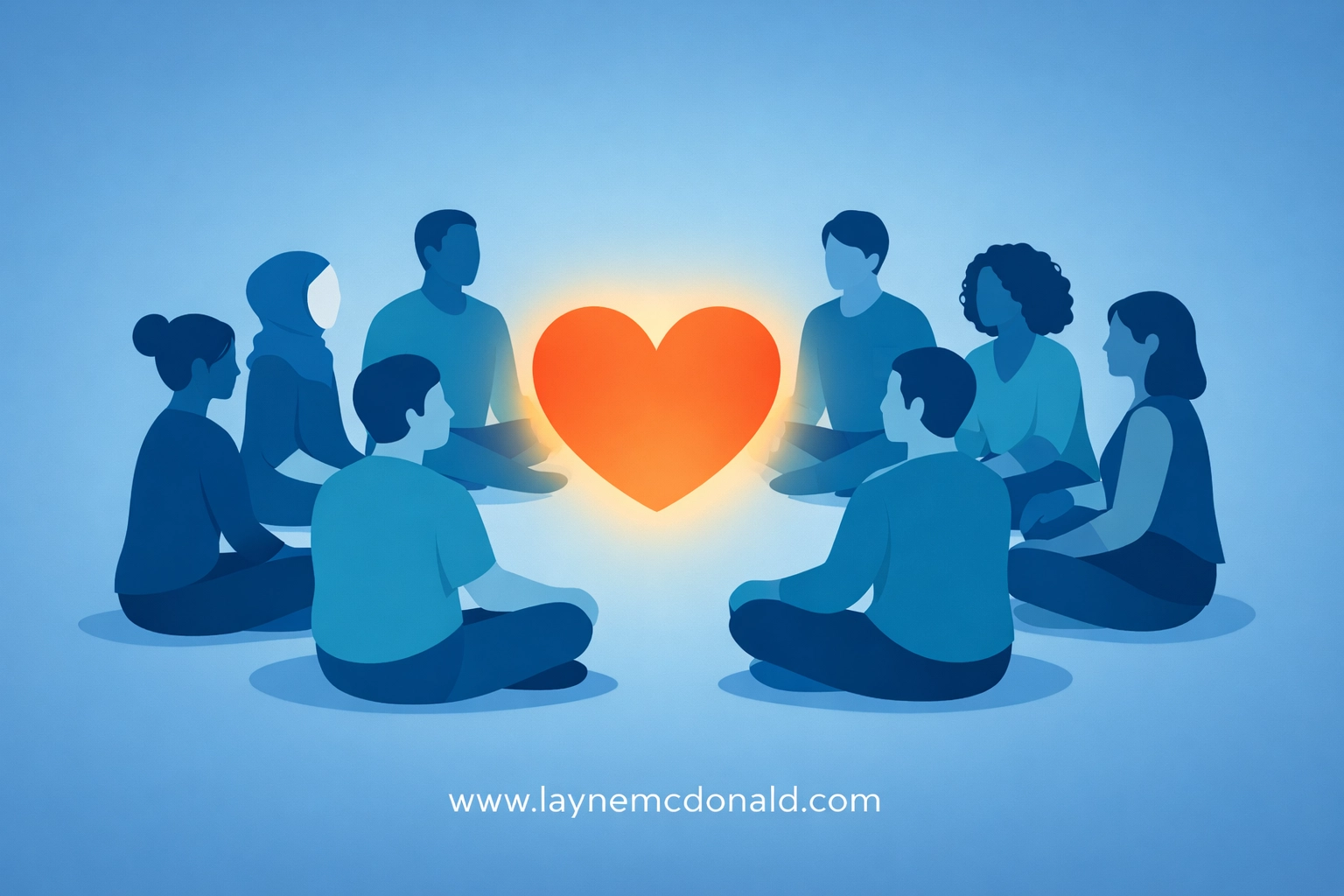 People silhouettes in a circle around a heart symbolizing church community listening.