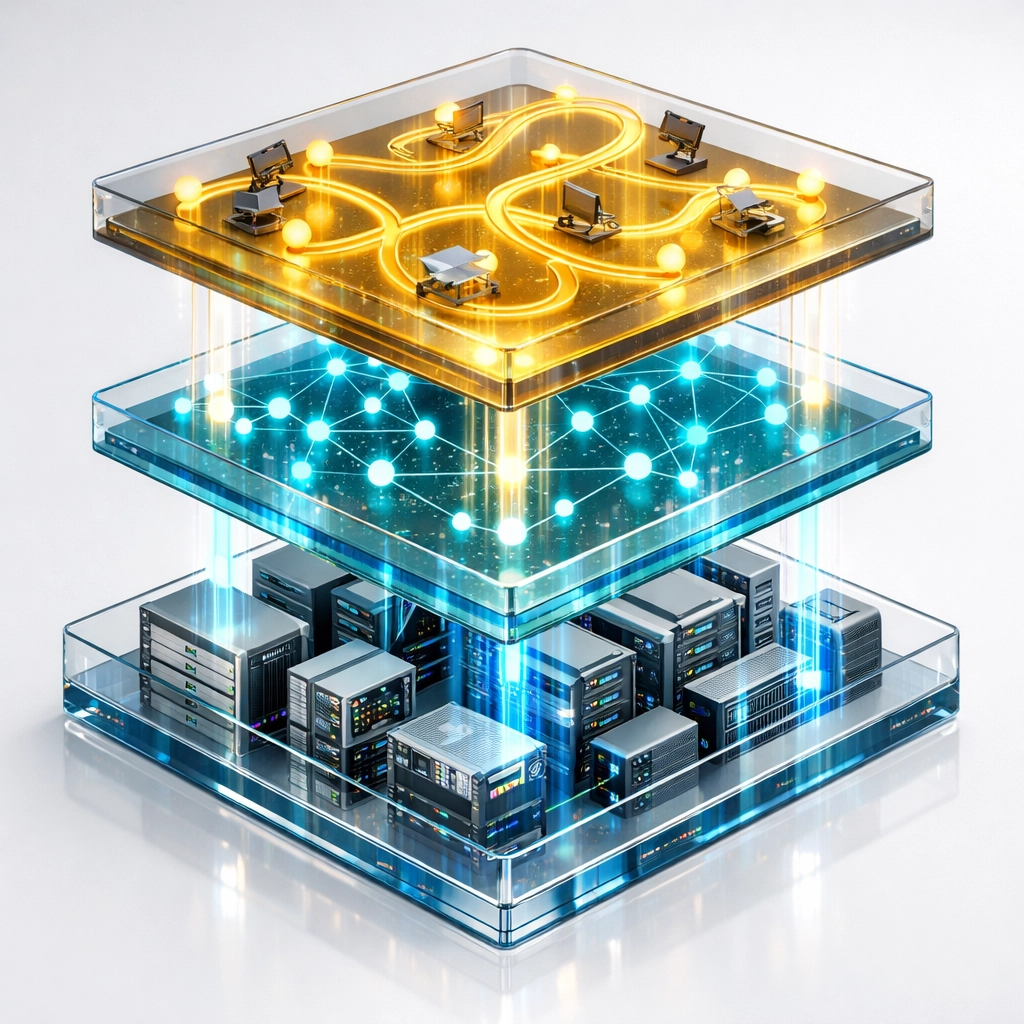 ServiceNow ITOM architecture with agentic AI integration layers and automation workflows