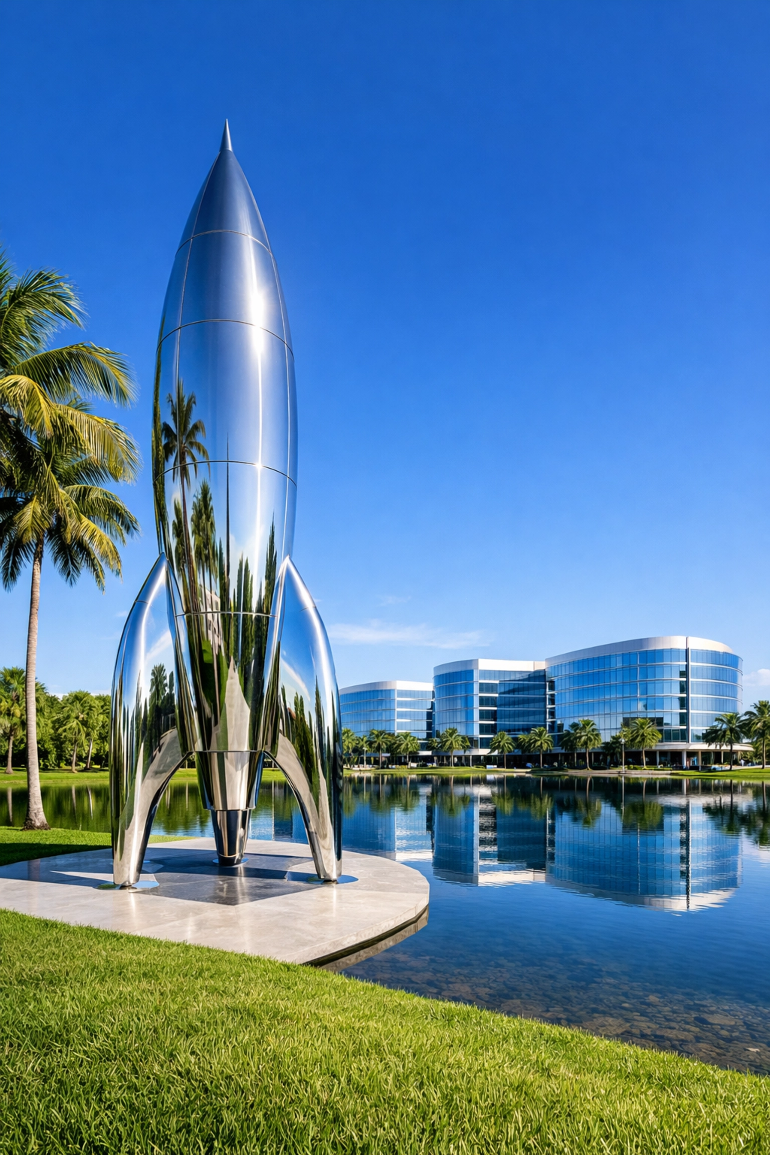 Futuristic rocket sculpture at BRiC, a unique spot for travel photographers searching for photo spots near me.