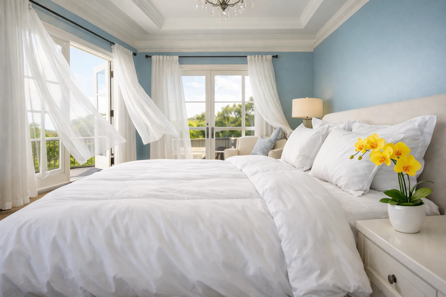 Fresh master bedroom after deep cleaning Wellesley MA, promoting healthy sleep and clean indoor air.