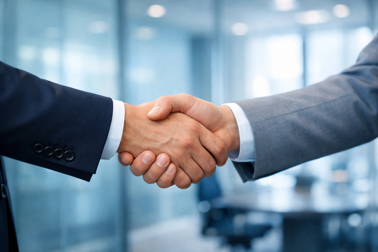 Professional handshake in a modern office following a successful Alabama business sale agreement.