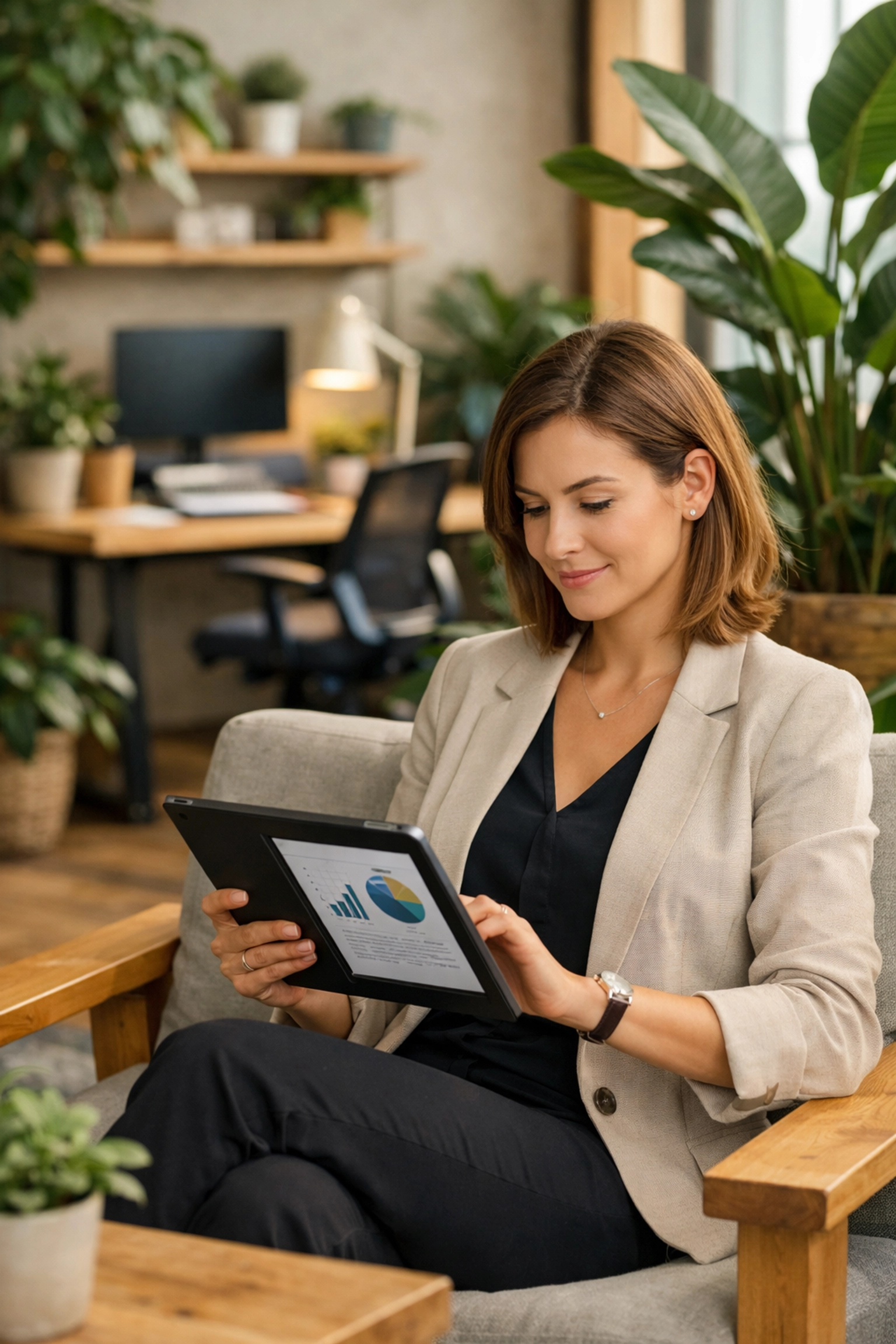 Professional using ServiceNow ITAM on a tablet to manage ESG goals and sustainable IT infrastructure lifecycles.