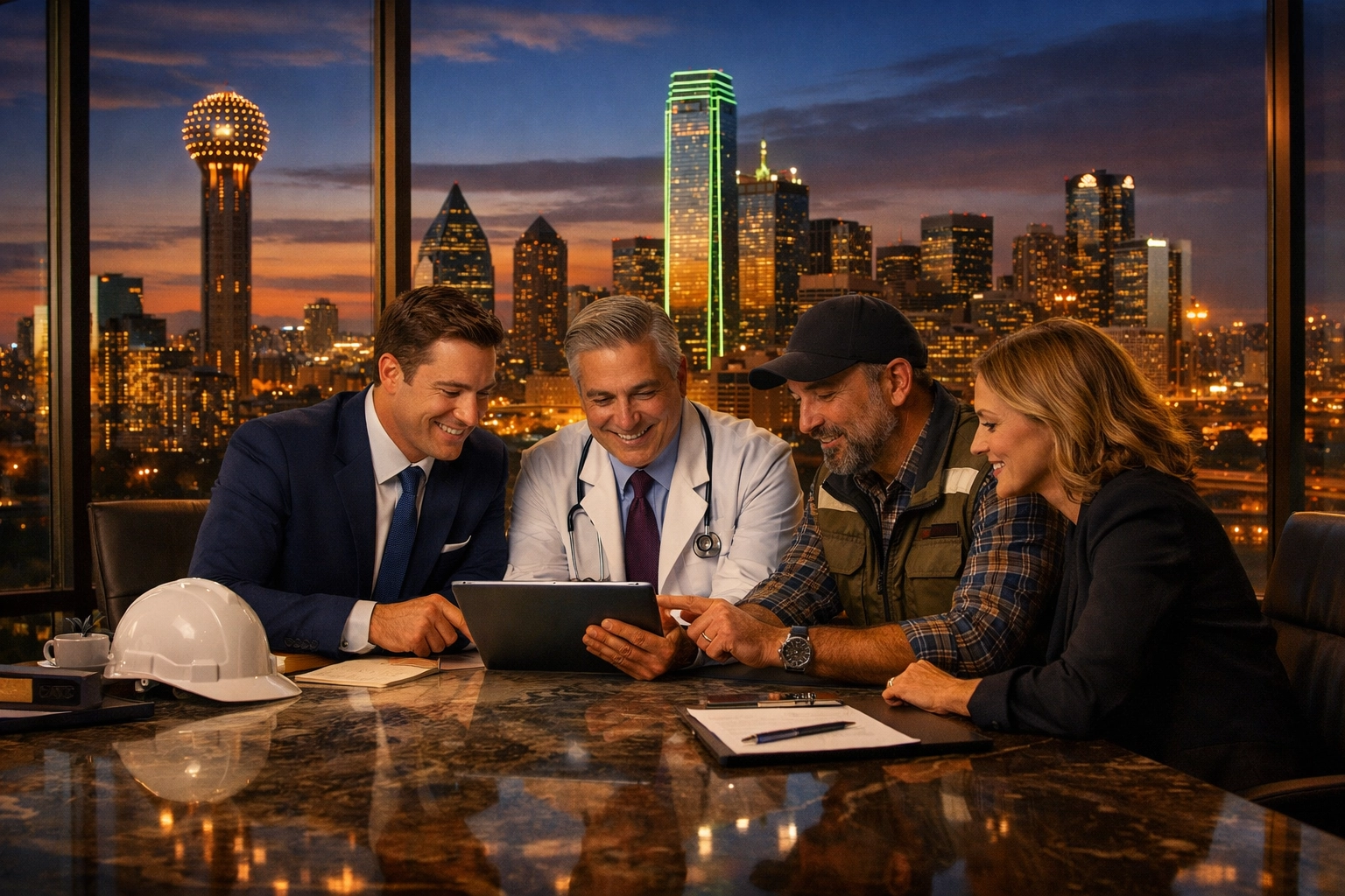 High-revenue business partners consulting with a Dallas CPA regarding strategic law firm tax planning.