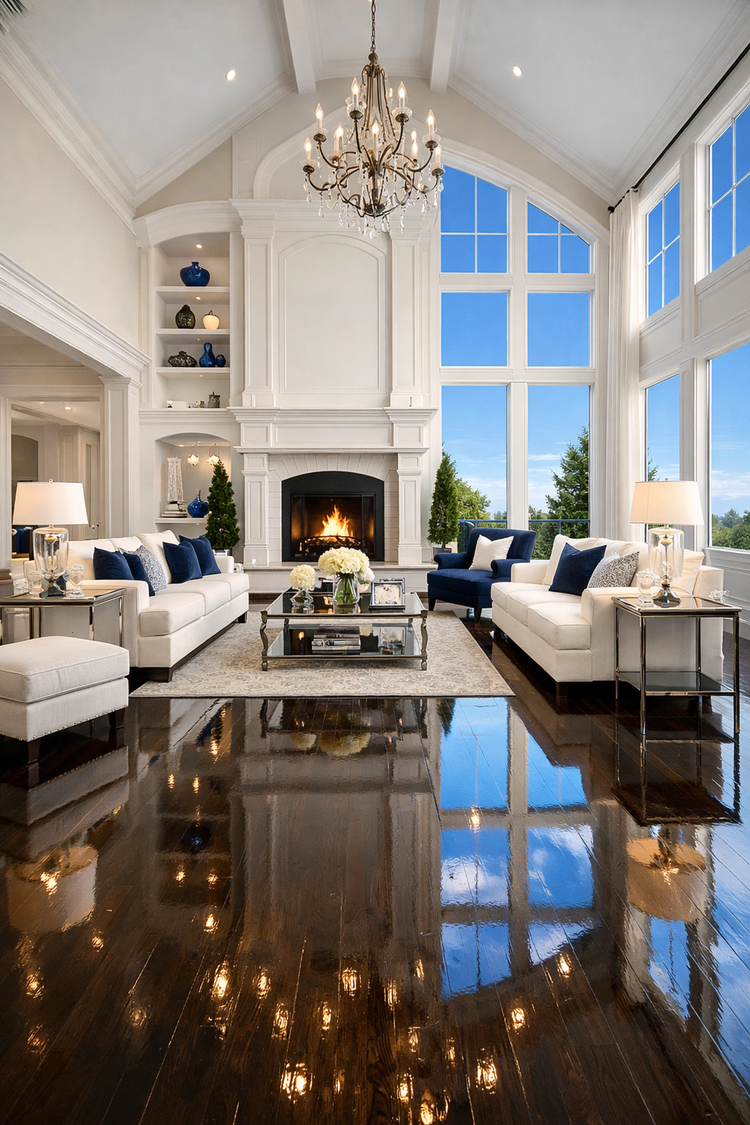 Pristine Dover living room with sparkling floors following a residential cleaning Massachusetts deep clean.
