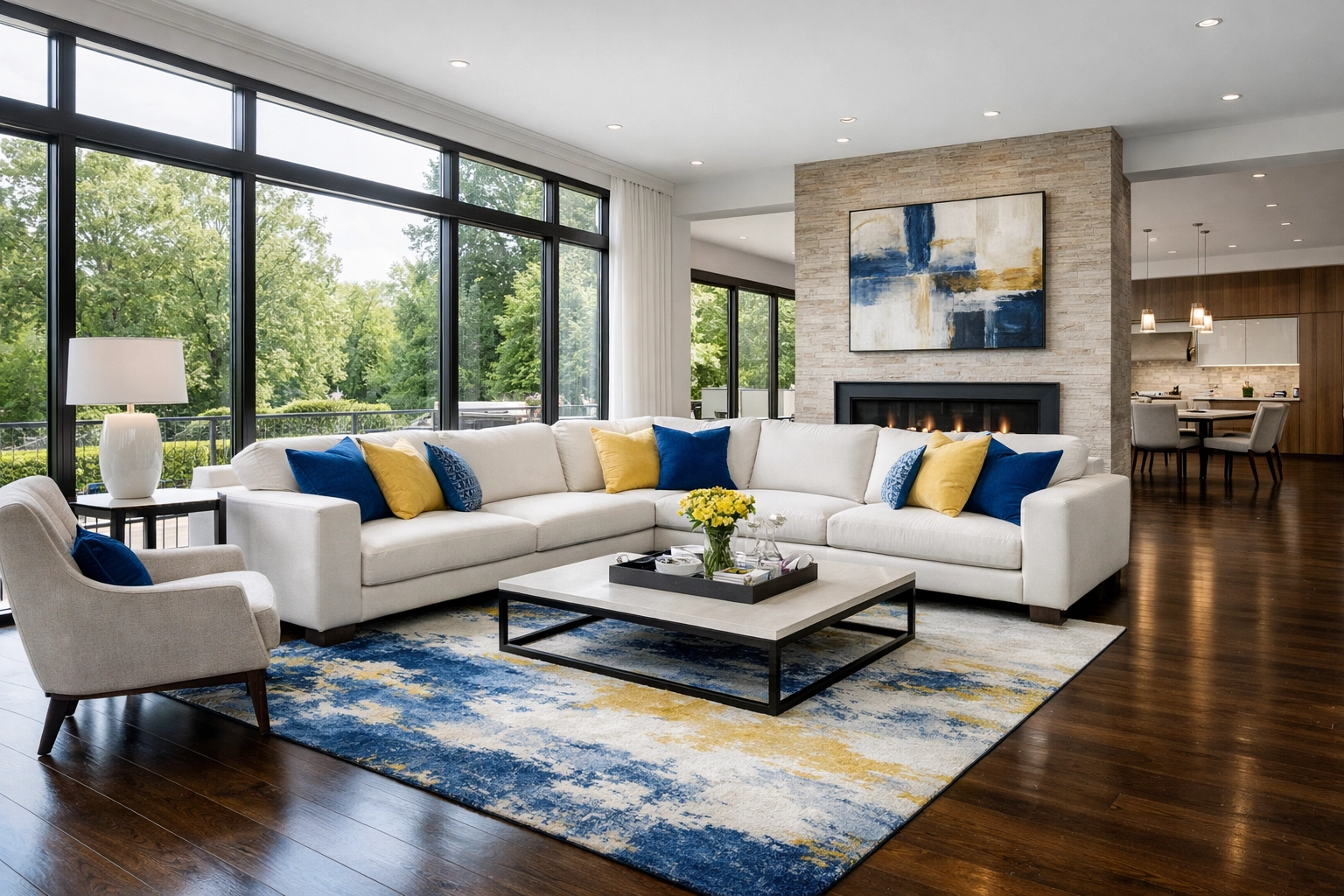 Spotless, showroom-ready living room in a modern home after professional house cleaning Natick MA.