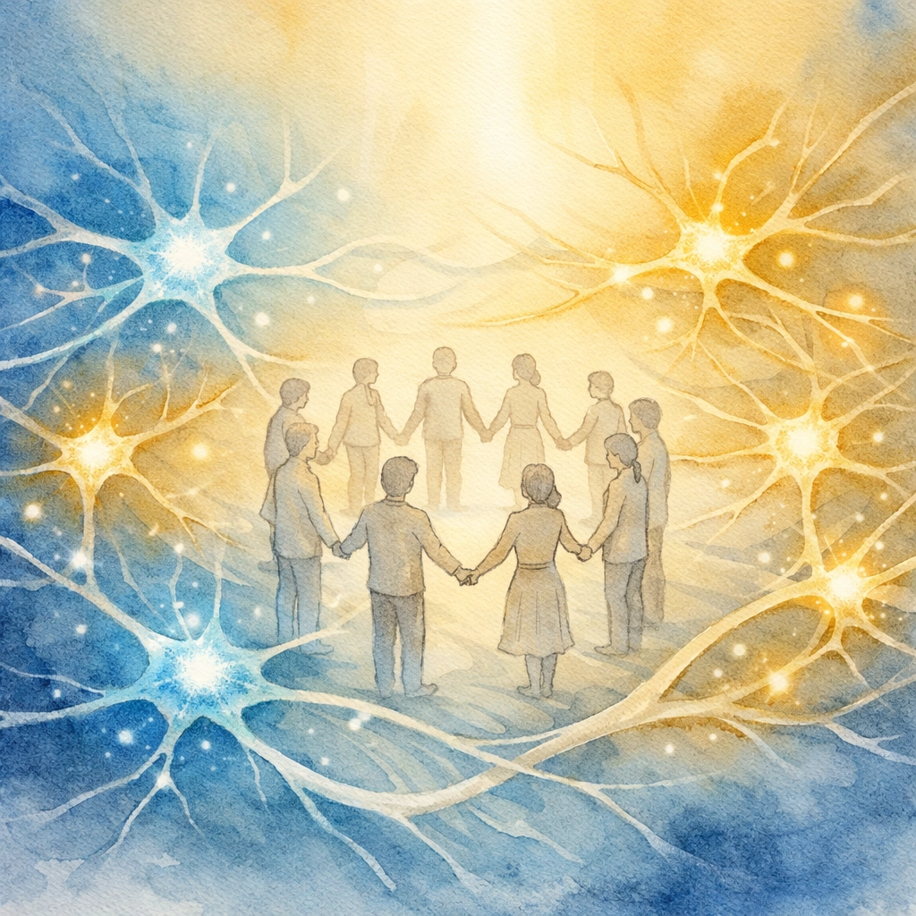 Illustration of neural pathways connecting people in church community circle